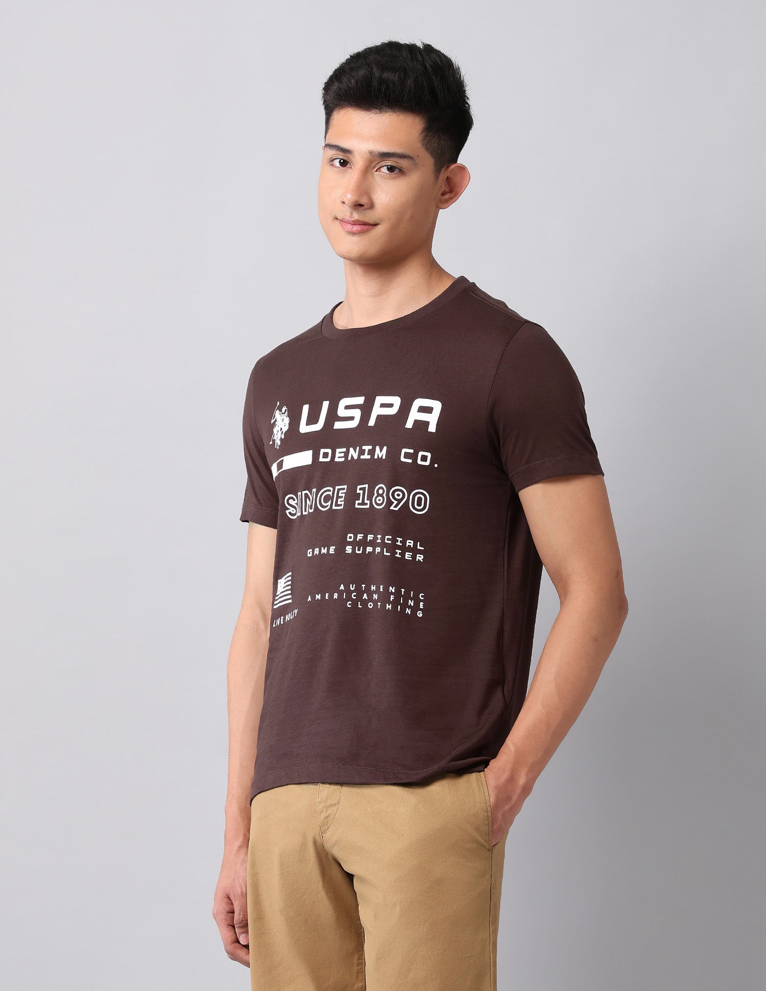 Typographic Pure Cotton T-Shirt Dark Brown - U.S. Polo Assn. India | Large