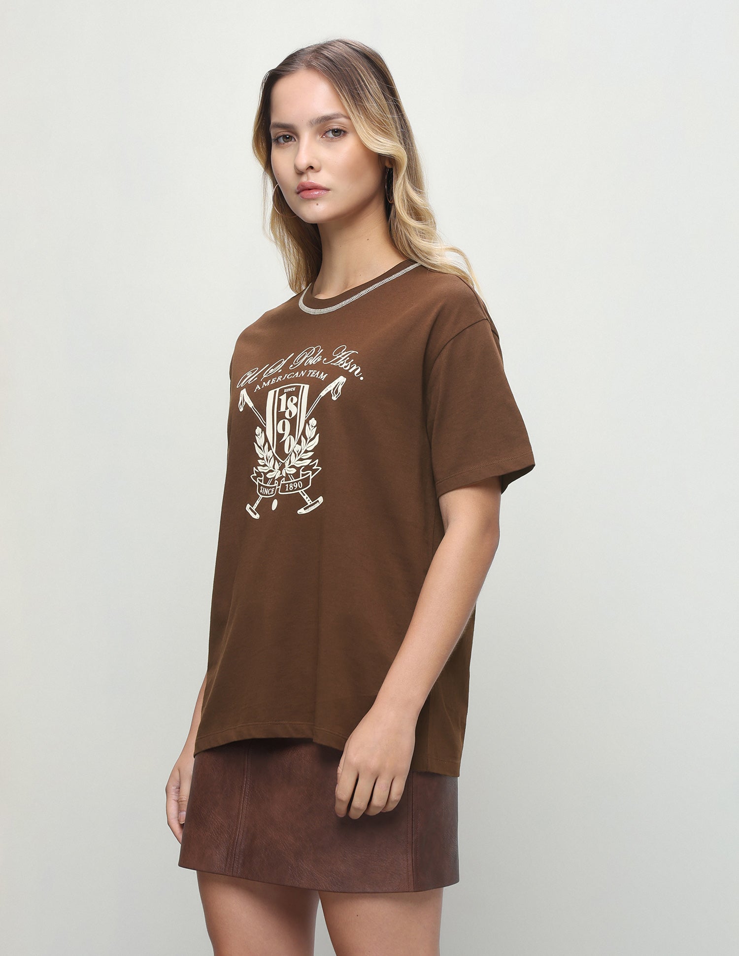 Graphic Brand Printed Oversized Fit T-Shirt Brown - U.S. Polo Assn. India | Large