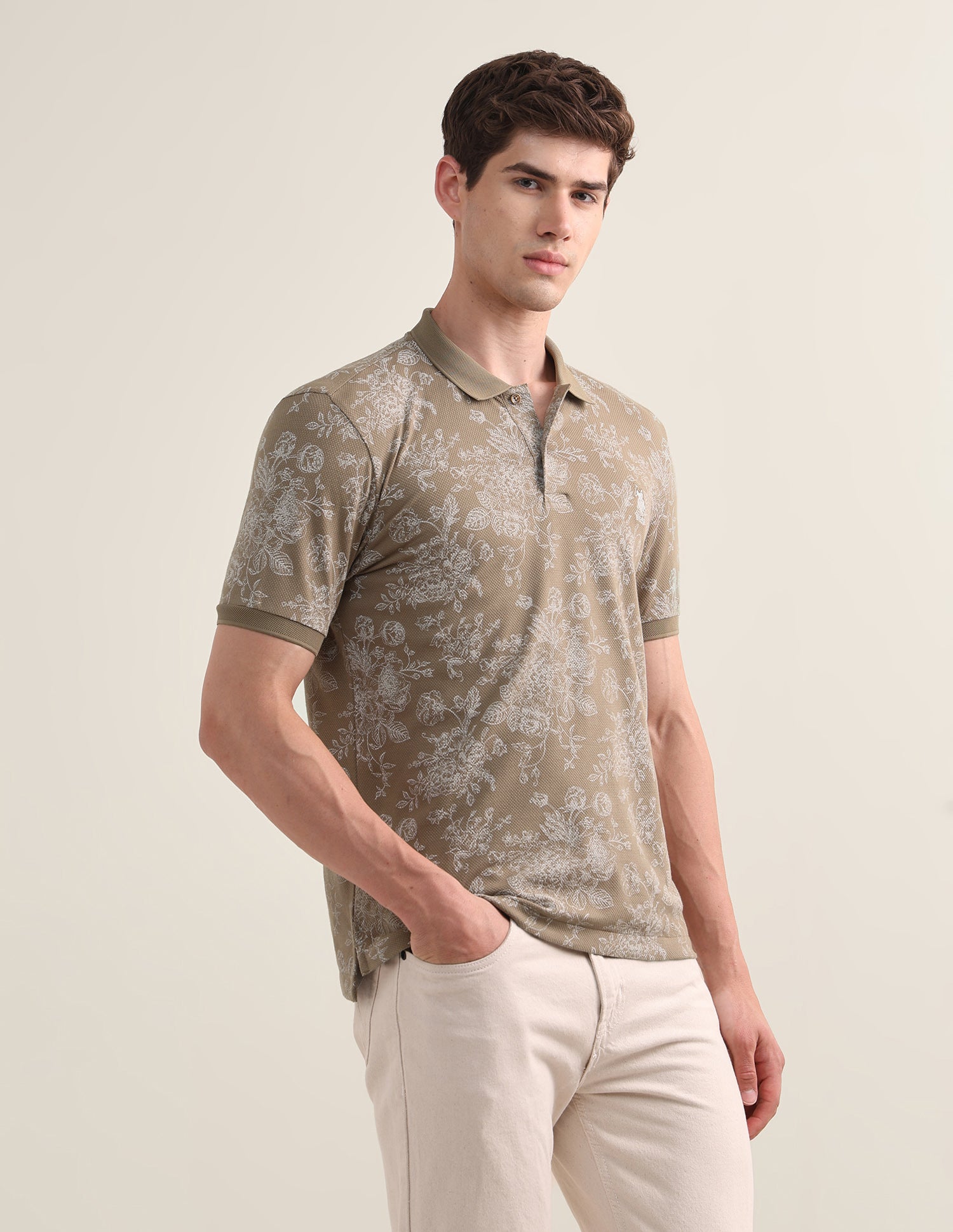 Floral Printed Slim Fit Polo Shirt Brown - U.S. Polo Assn. India | Large