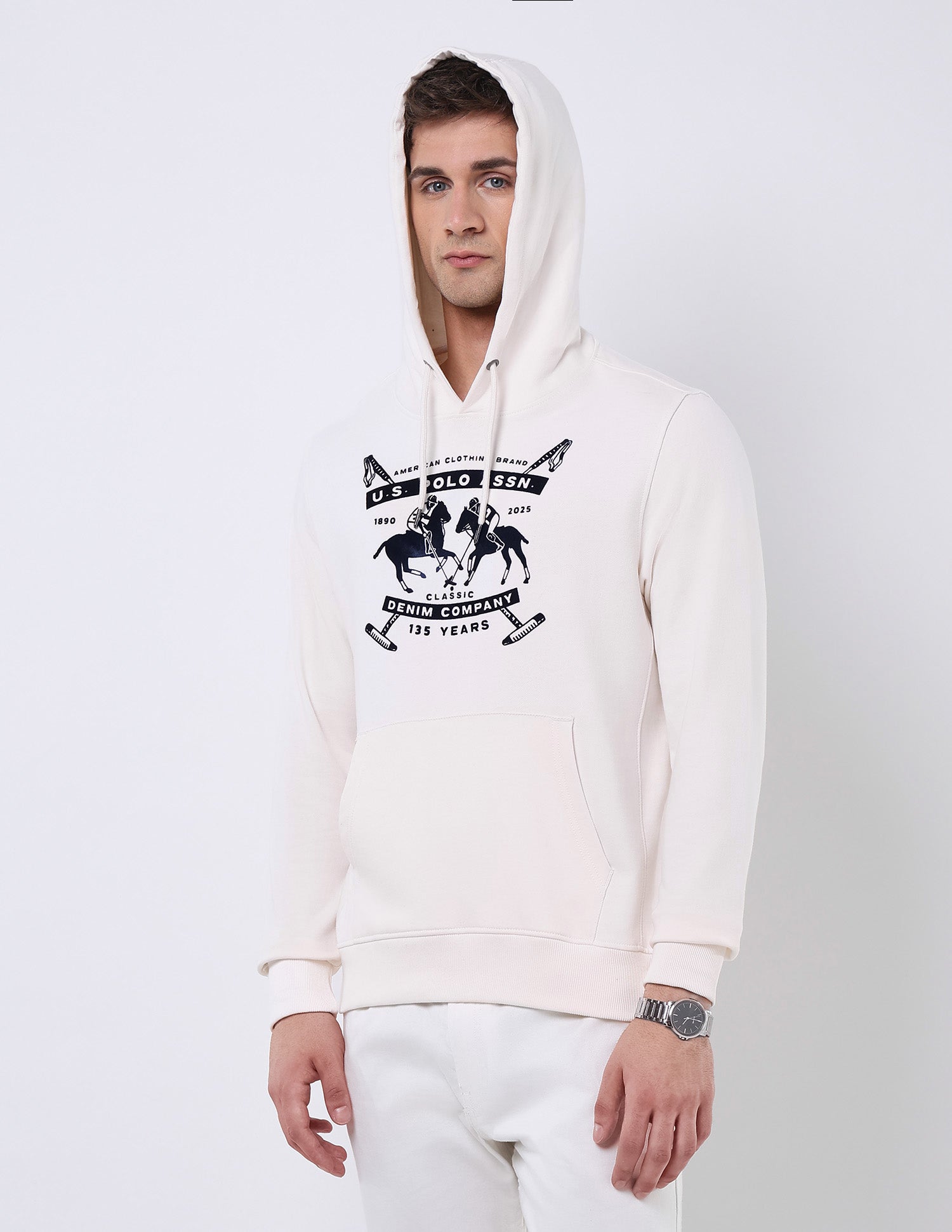 Graphic Brand Printed Regular Fit Sweatshirt Ivory - U.S. POLO ASSN. | Large