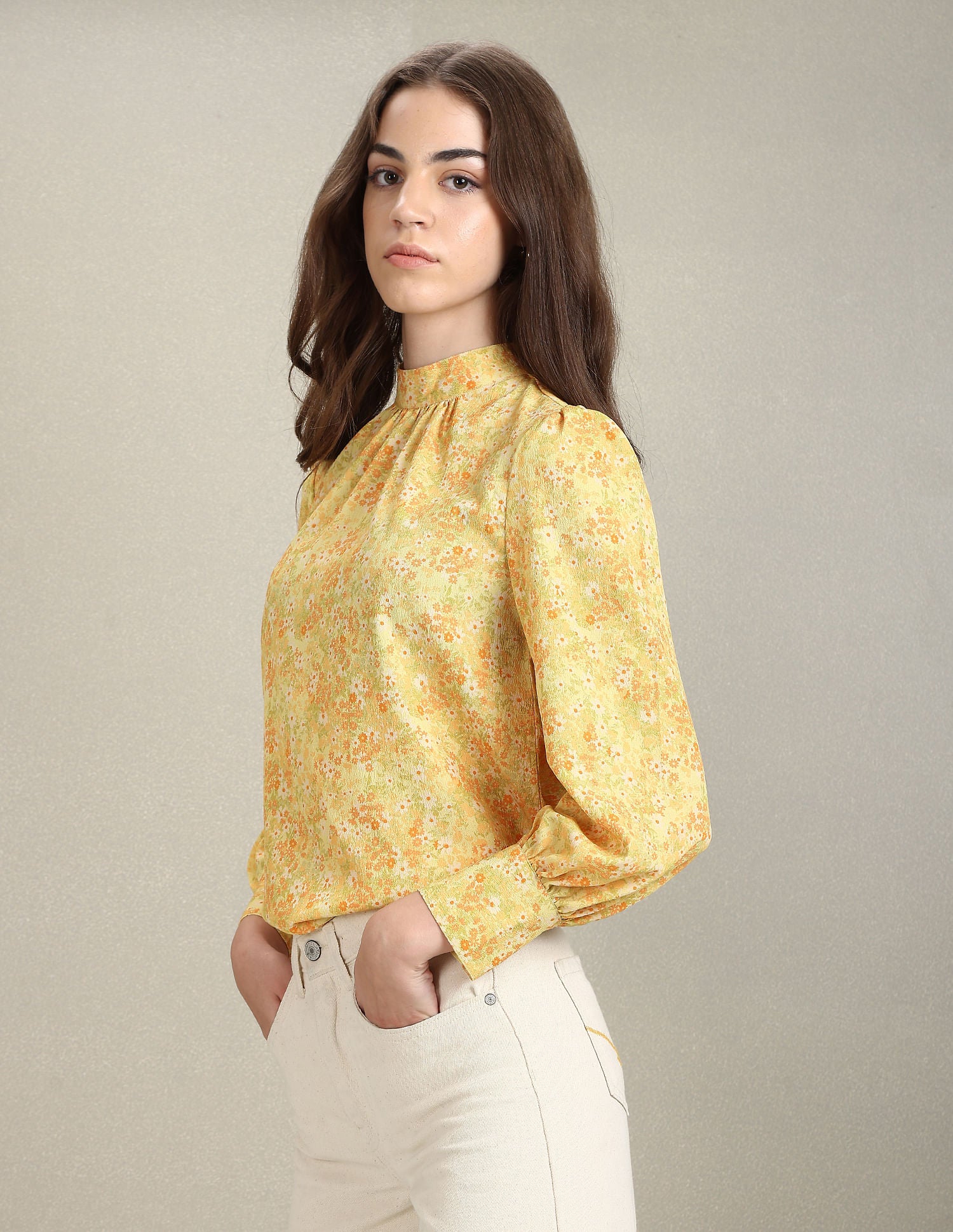 Long Sleeve Floral Top Mustard - U.S. POLO ASSN. | Large