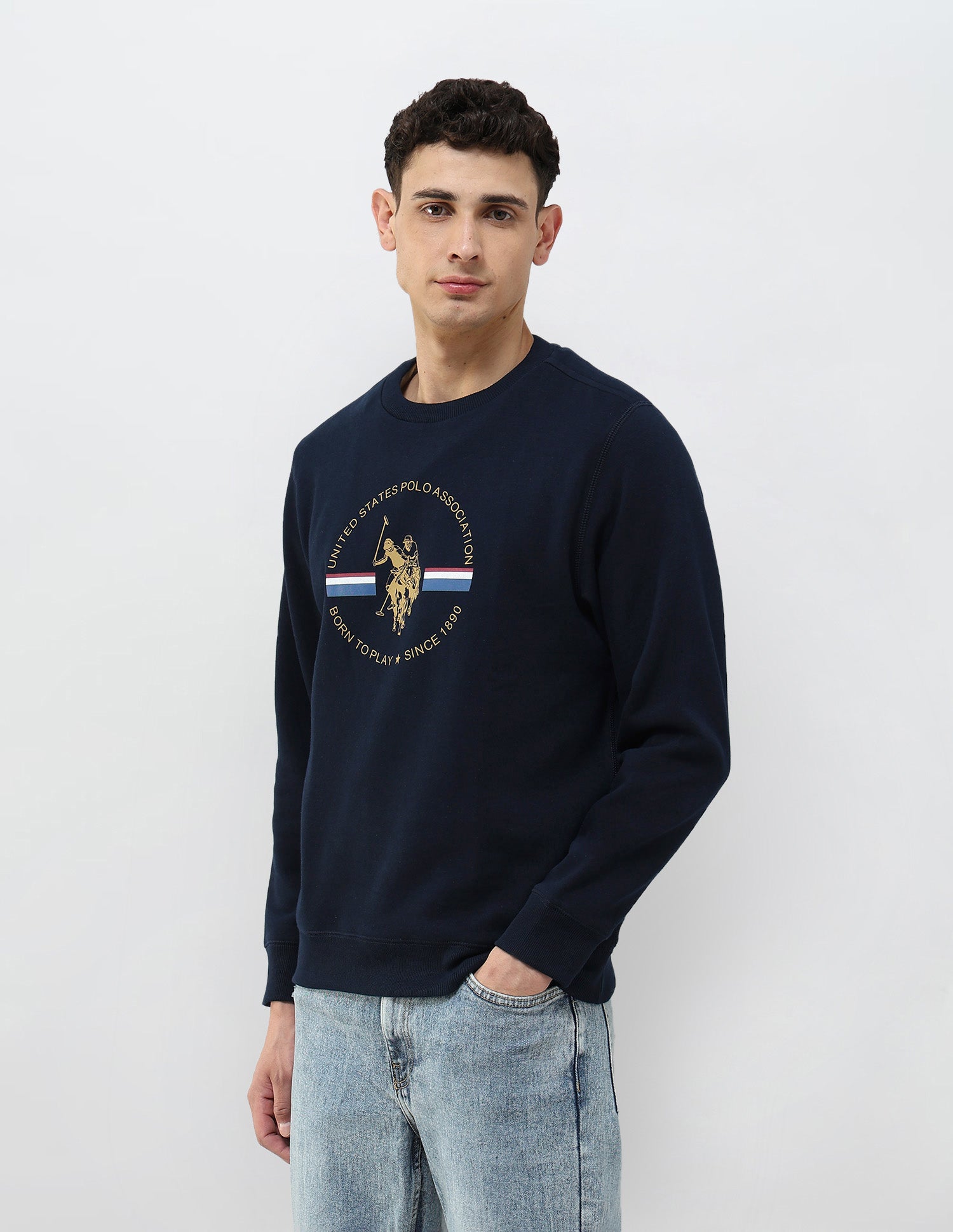 Graphic Brand Printed Regular Fit Sweatshirt Navy - U.S. POLO ASSN. | Large