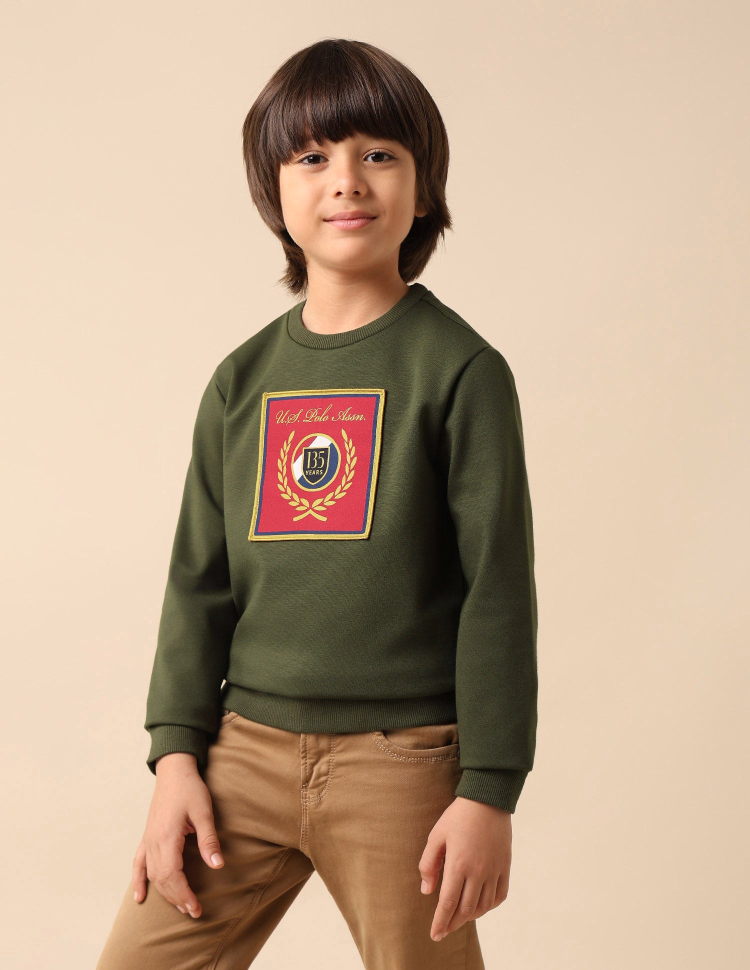 Boys Brand Embroidered Regular Fit Sweatshirt Olive - U.S. POLO ASSN. | Large