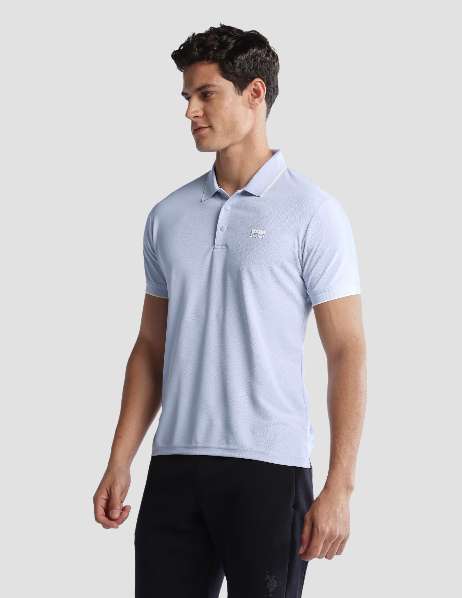 Solid Regular Fit Active Polo Shirt Light Blue - U.S. Polo Assn. India | Large