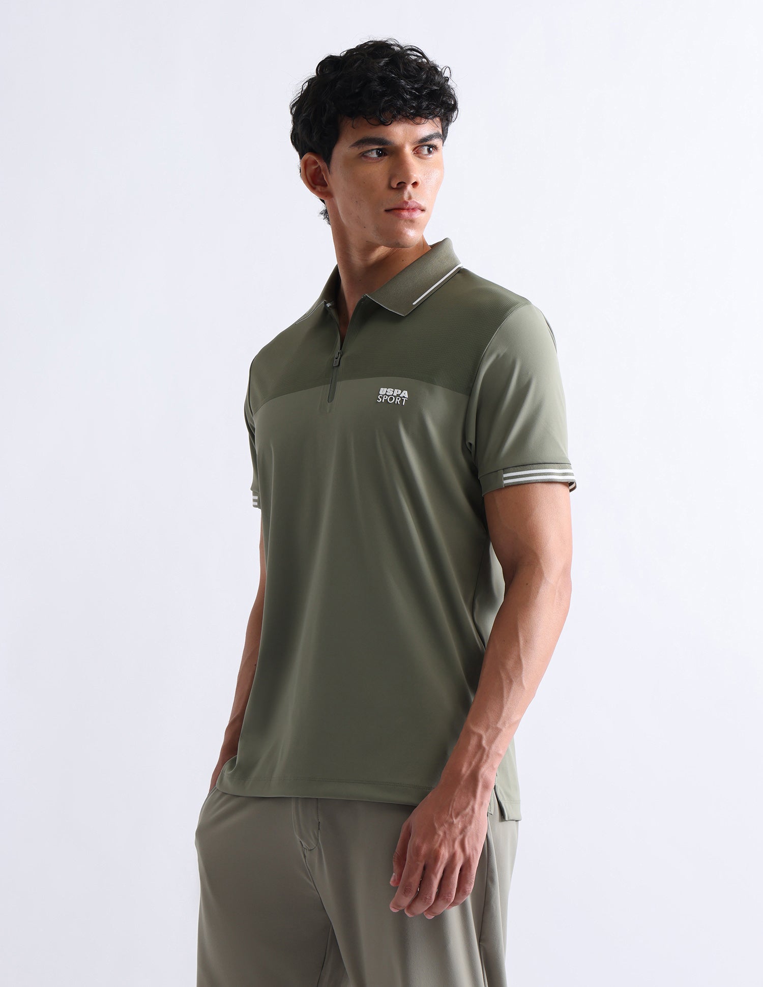 Solid Slim Fit Polo Shirt Light Olive - U.S. Polo Assn. India | Large