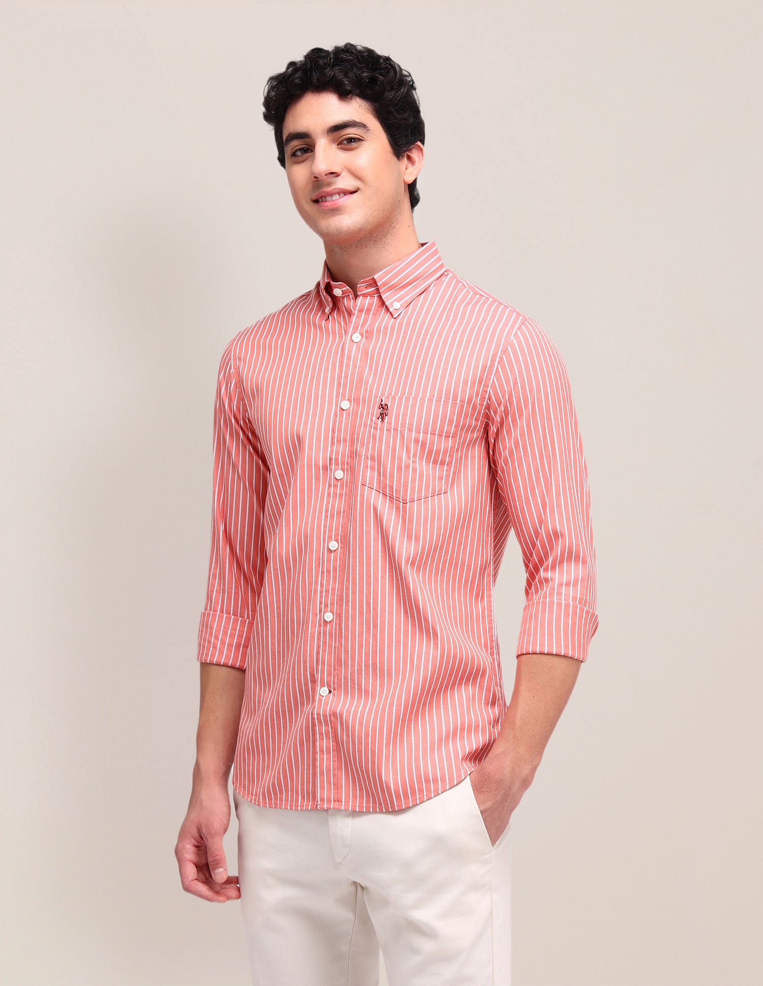Dobby Weave Regular Fit Shirt Orange - U.S. Polo Assn. India | Large