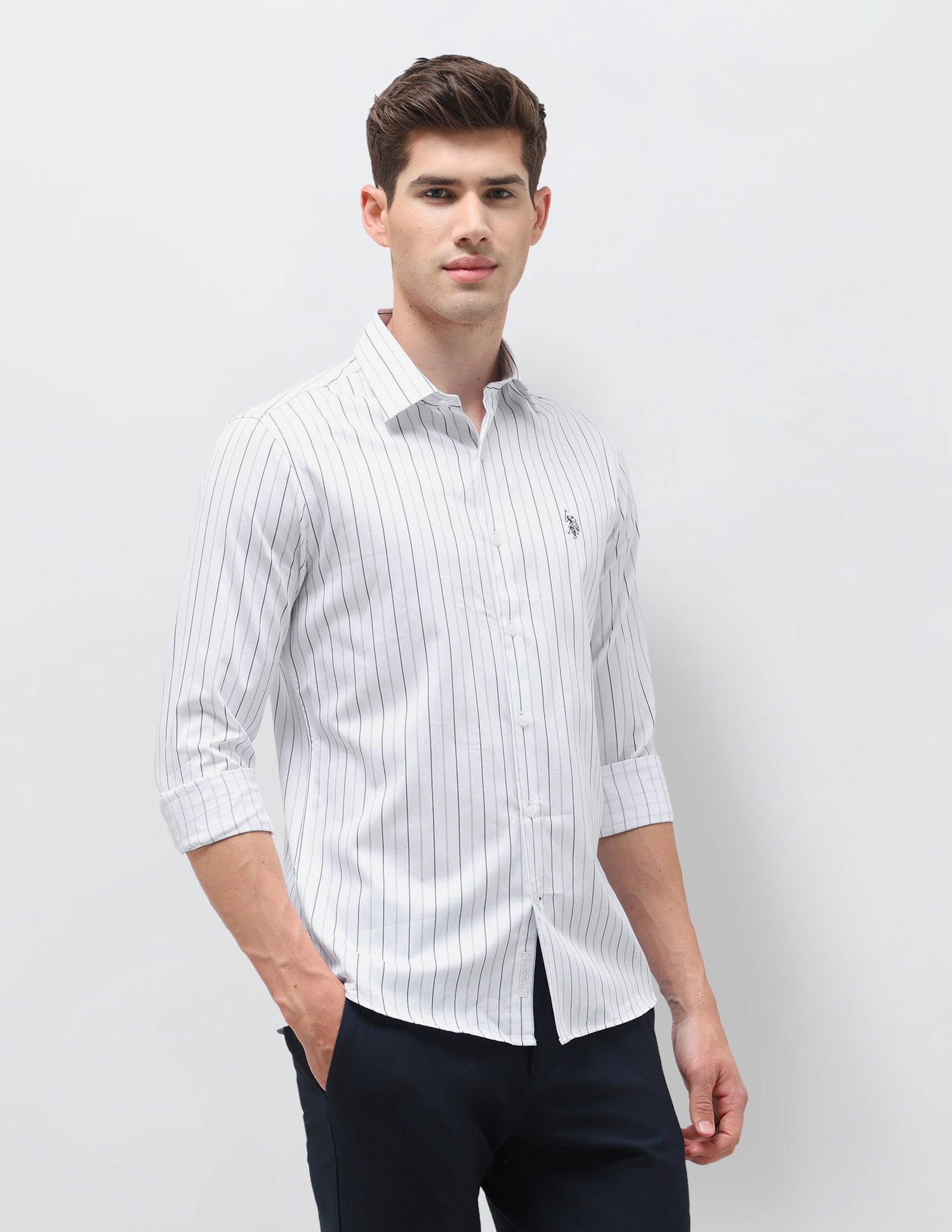 Satin Vertical Striped Shirt White - U.S. Polo Assn. India | Large