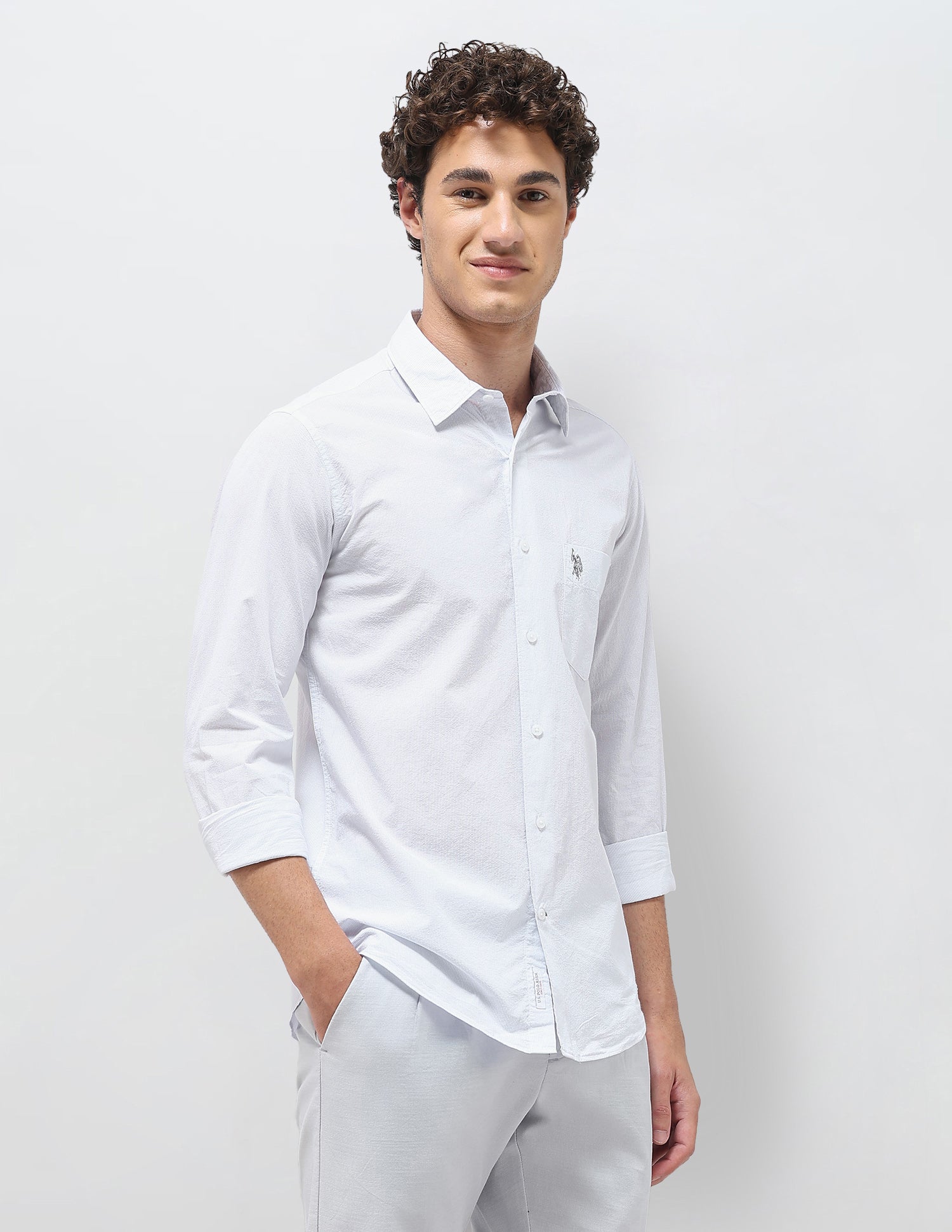 Pinstriped Seersucker Shirt Light Blue - U.S. Polo Assn. India | Large