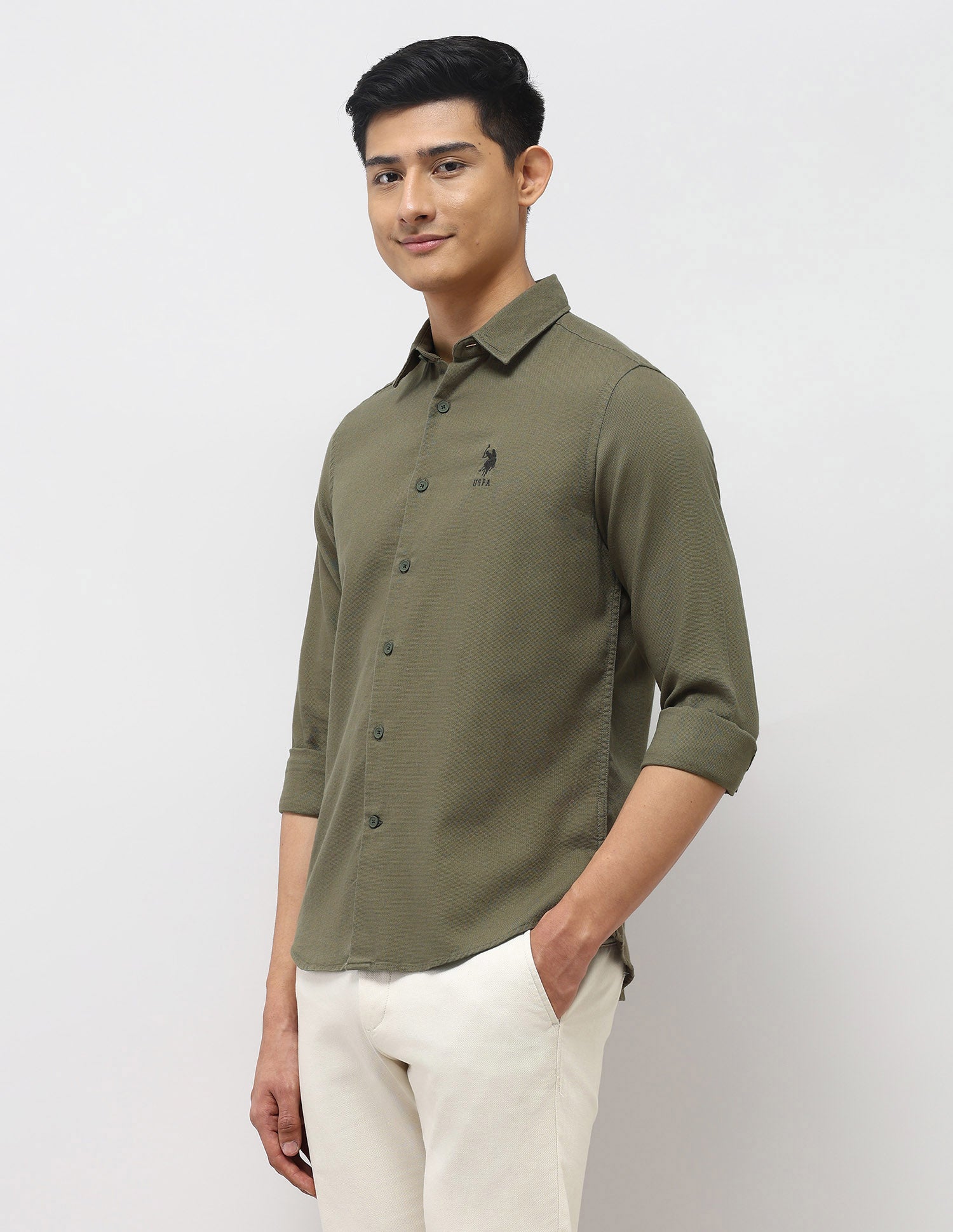 Textured Dobby Shirt Light Olive - U.S. Polo Assn. India | Large