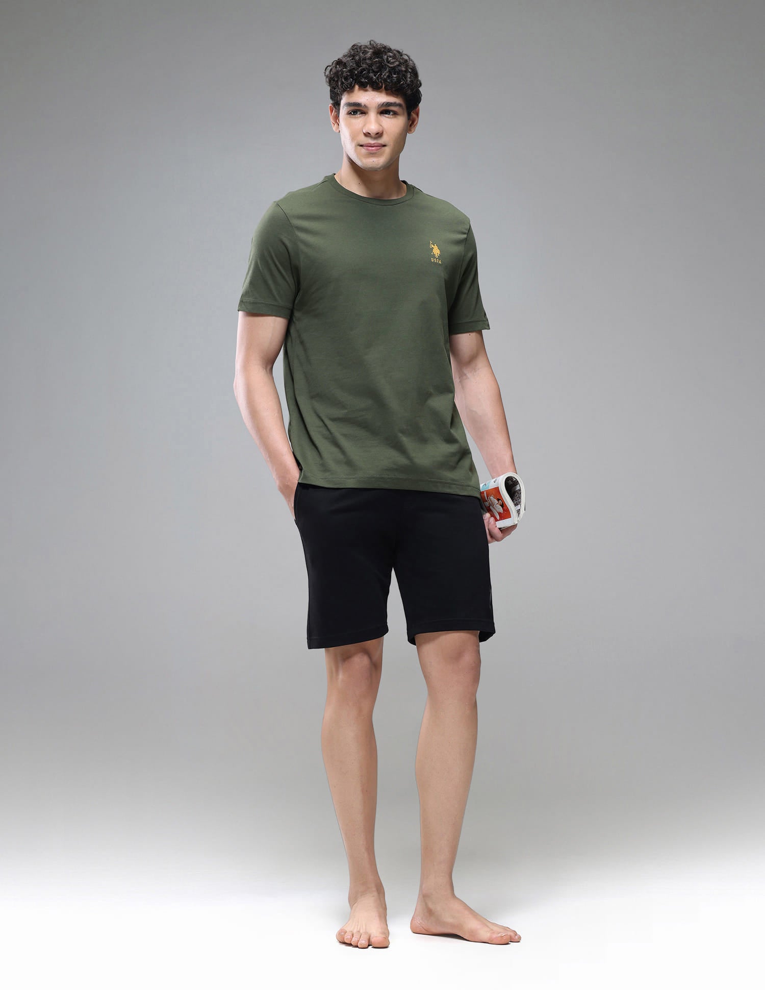 Tonal Logo Cotton 1633 Lounge T-Shirt - Pack Of 2 Olive and Blue Mel - U.S. Polo Assn. India | Large
