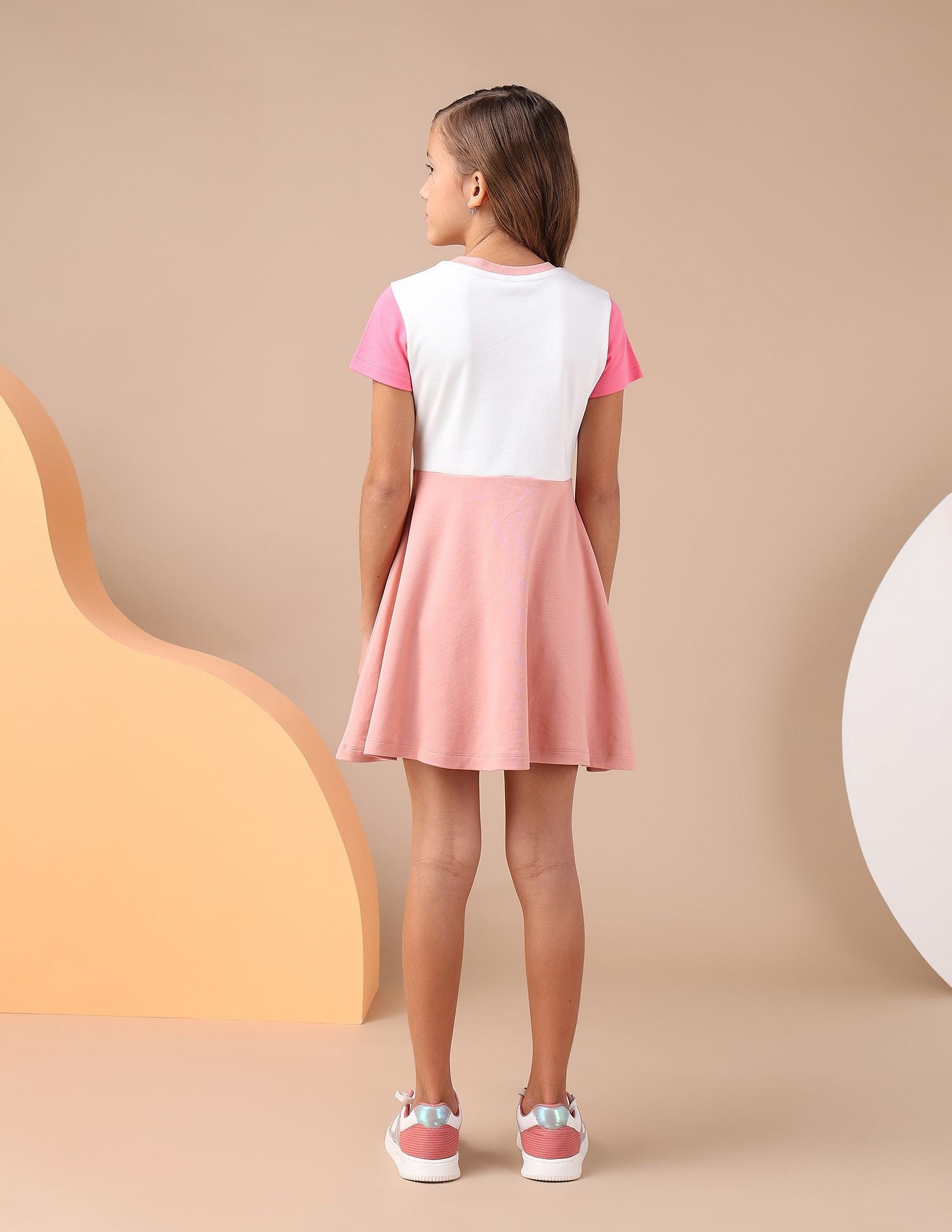 Girls Colorblocked Fit And Flare Dress Peach - U.S. Polo Assn. India | Large