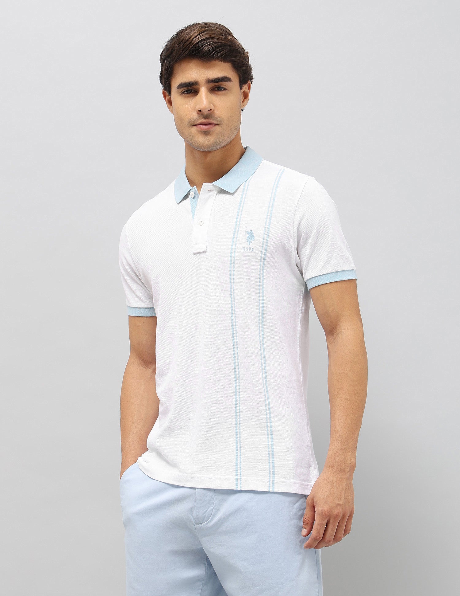 Vertical Striped Slim Fit Polo Shirt White - U.S. Polo Assn. India | Large