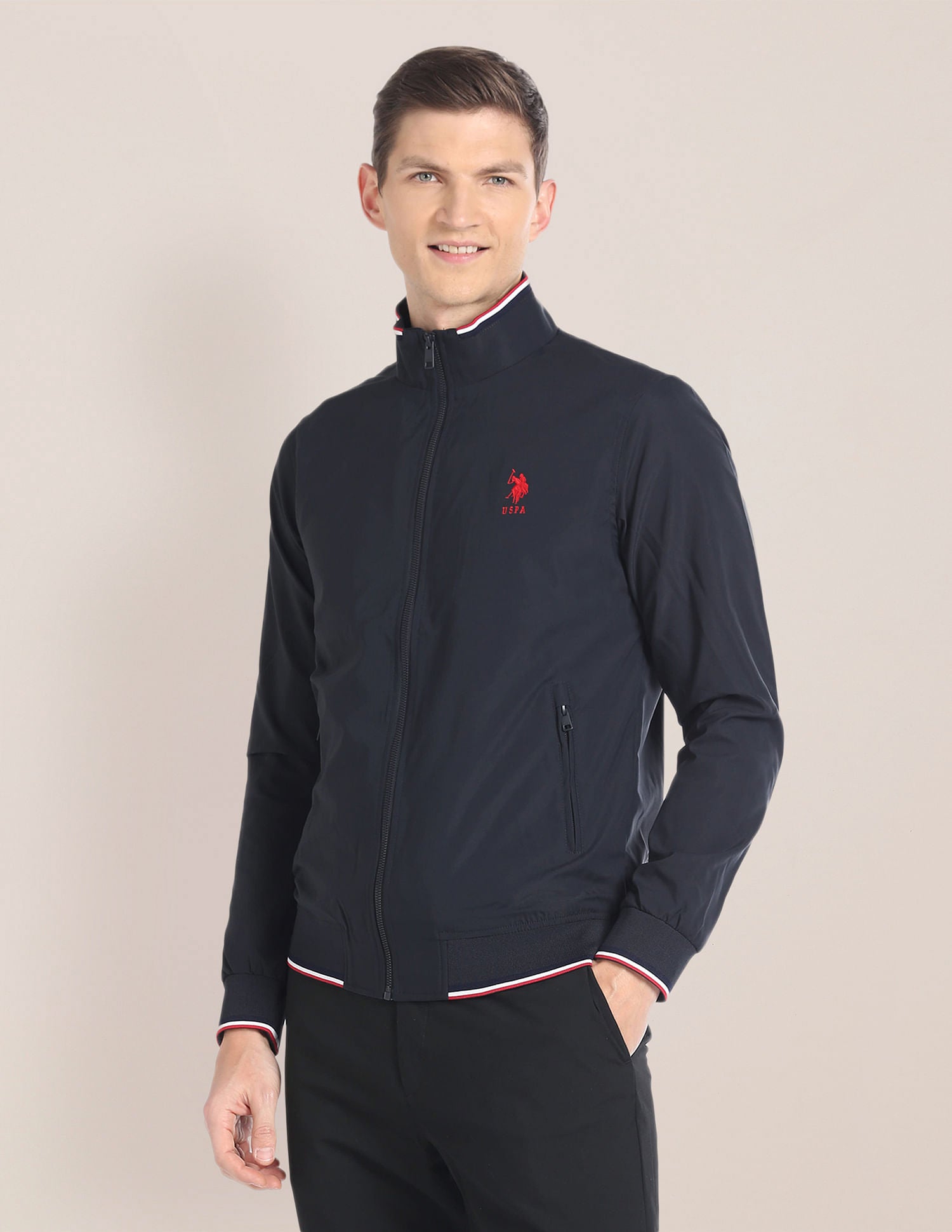 High Neck Long Sleeve Casual Jacket Navy - U.S. POLO ASSN. | Large