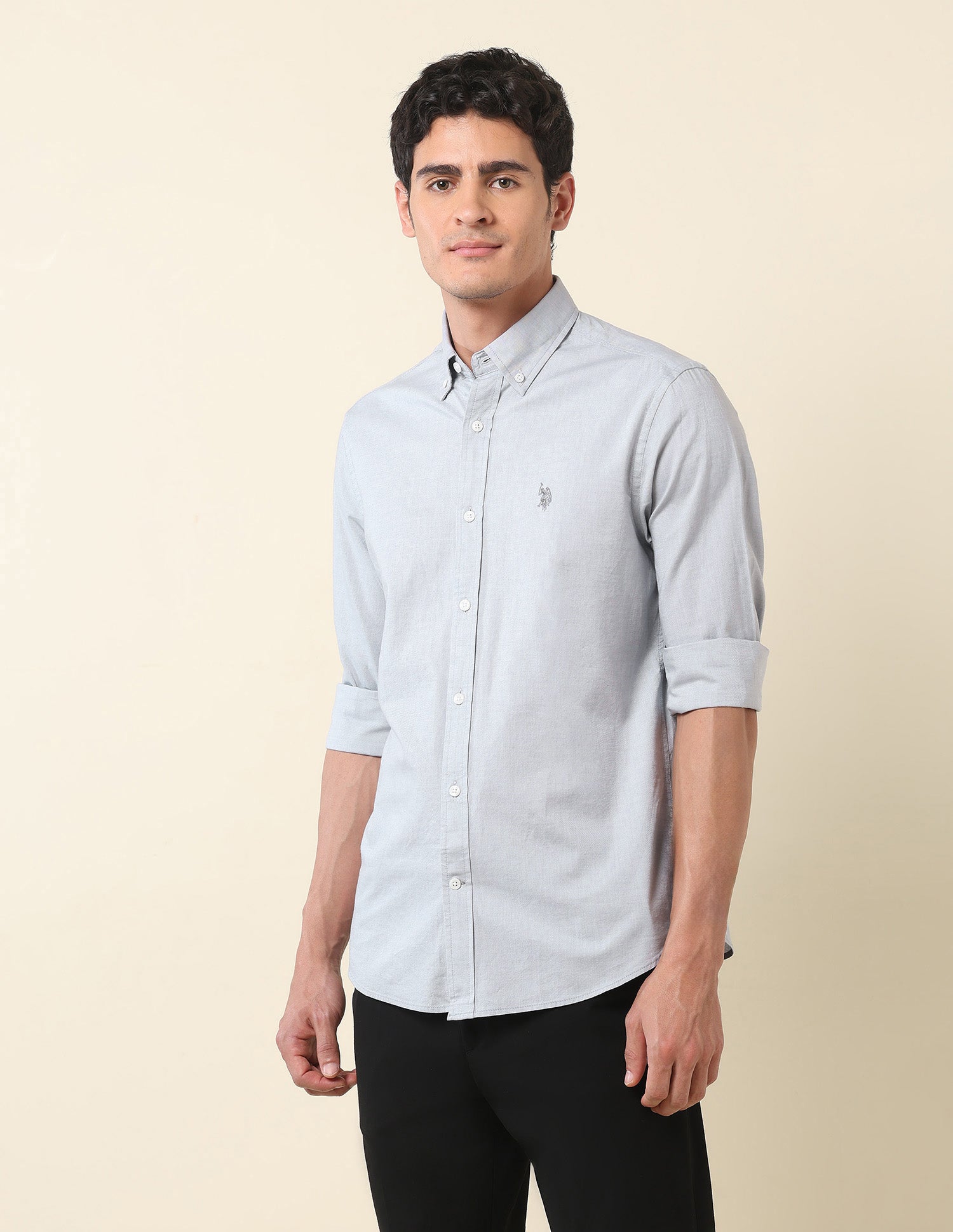 Pure Cotton Tailored Fit Shirt Grey - U.S. Polo Assn. India | Large