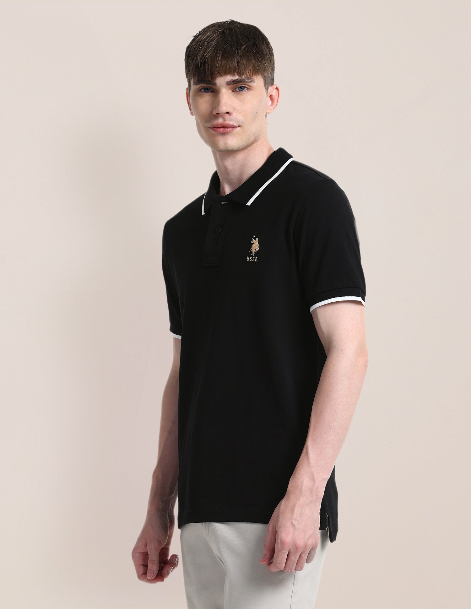 Solid Slim Fit Polo Shirt Black - U.S. Polo Assn. India | Large