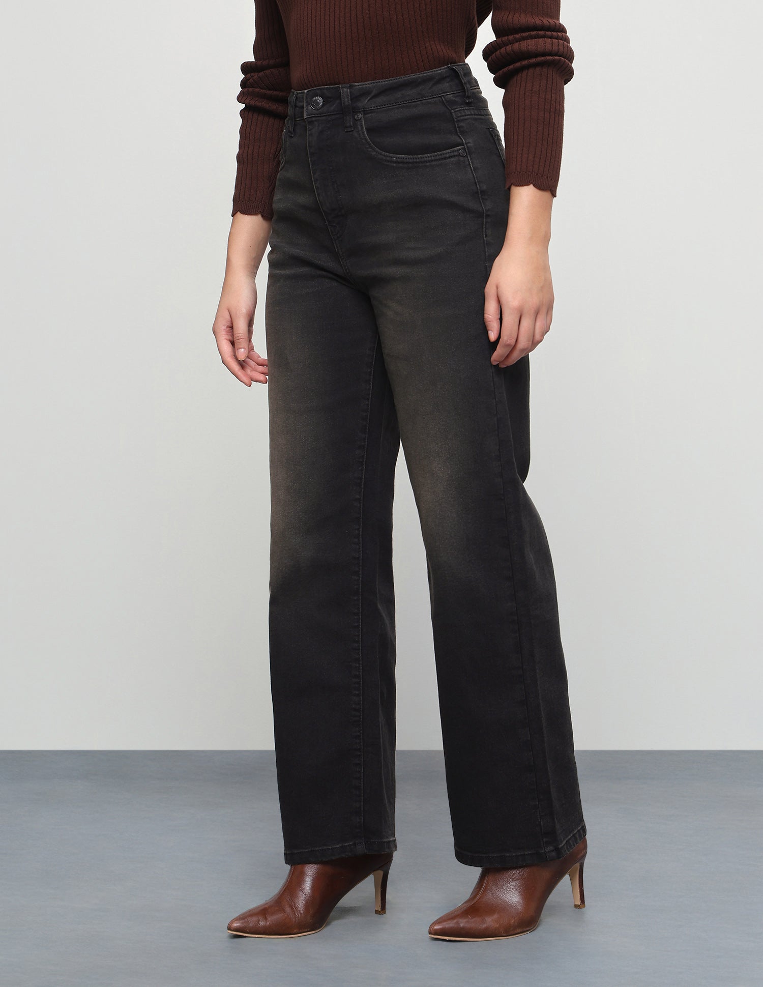 High Rise Wide Leg Fit Jeans Dark Grey - U.S. Polo Assn. India | Large