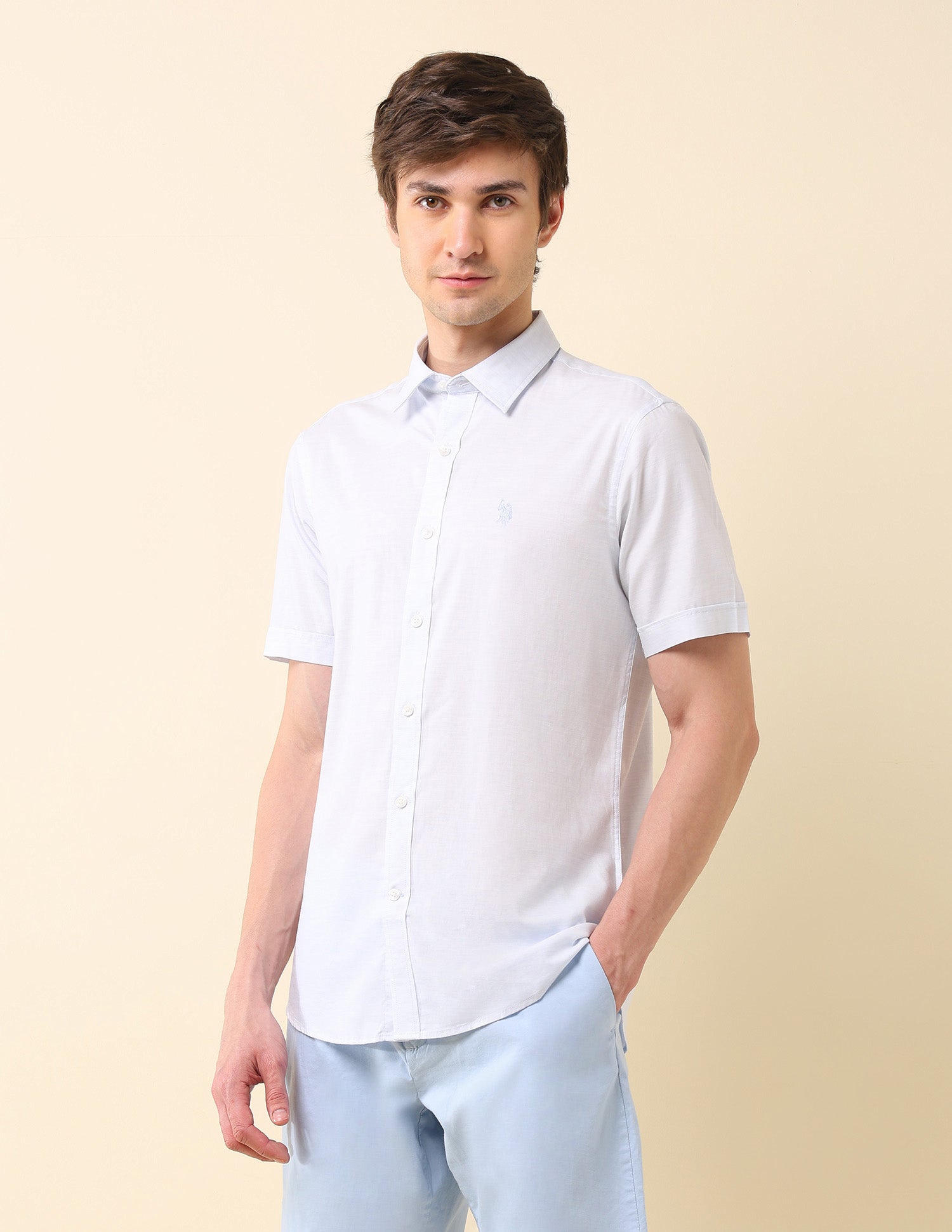 Pure Cotton Tailored Fit Shirt Light Blue - U.S. Polo Assn. India | Large