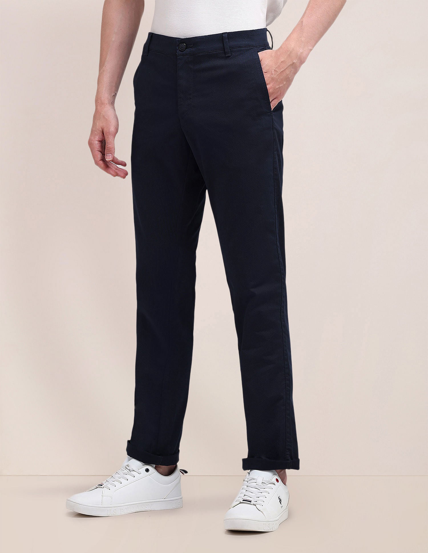 Denver Slim Fit Solid Trousers Navy - U.S. POLO ASSN. | Large