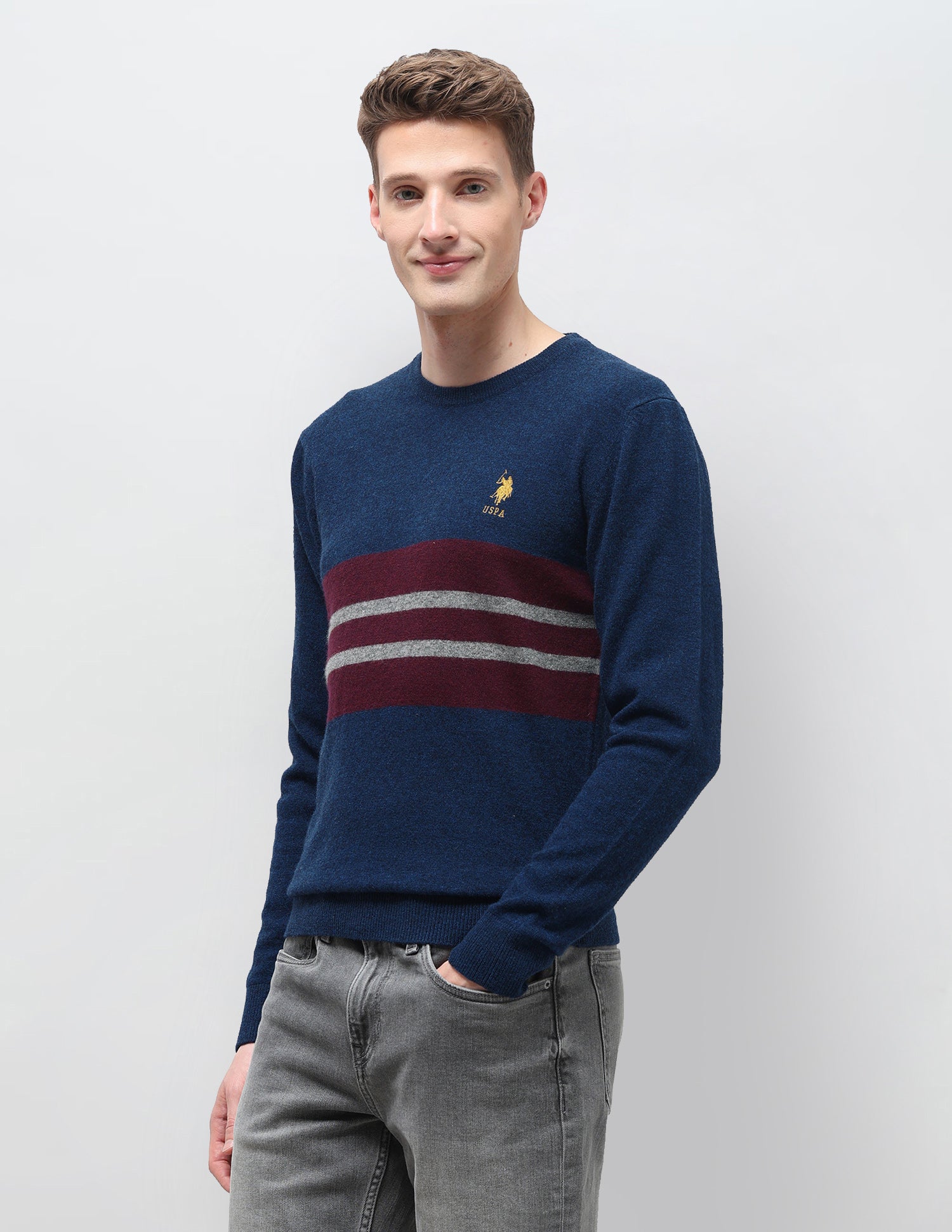 Horizontal Striped Regular Fit Sweater Dark Blue - U.S. Polo Assn. India | Large
