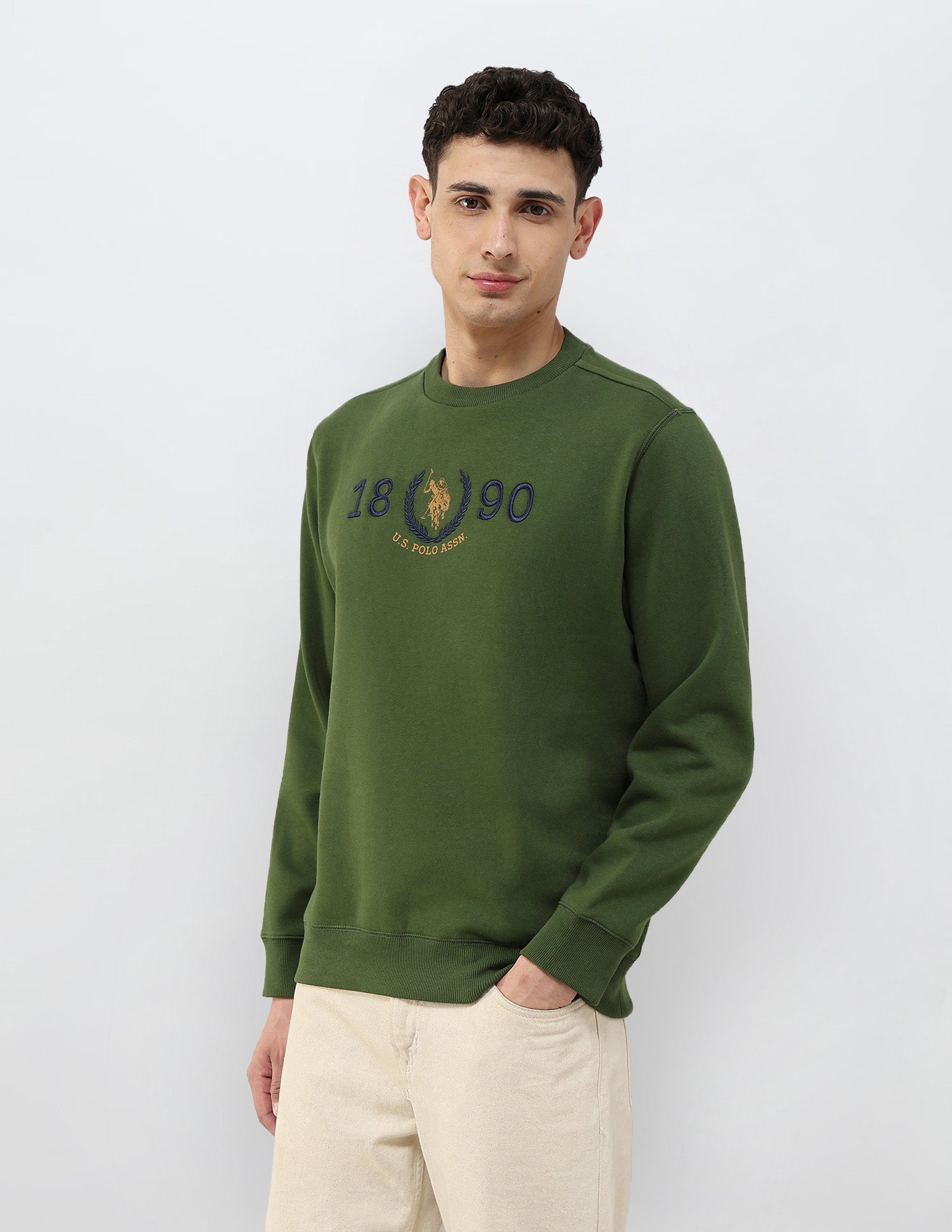 Brand Embroidered Regular Fit Sweatshirt Olive - U.S. POLO ASSN. | Large