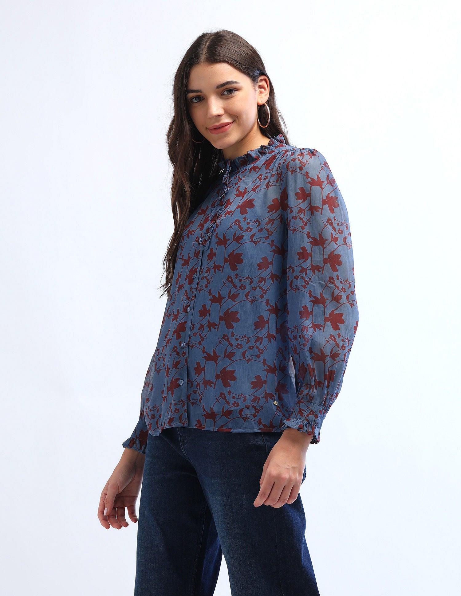 Ruffled Button Down Top Multicolor - U.S. POLO ASSN. | Large