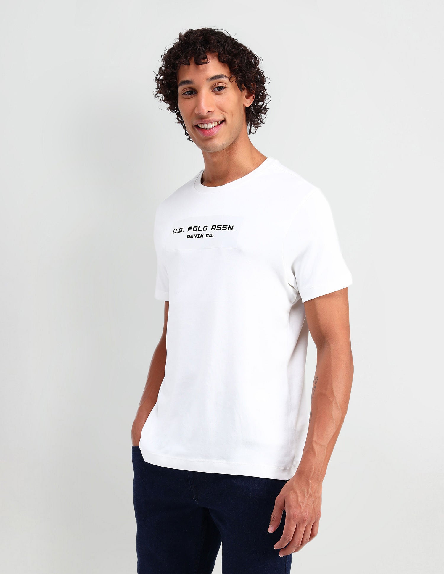 Muscle Fit Brand Print T-Shirt Ivory - U.S. Polo Assn. India | Large