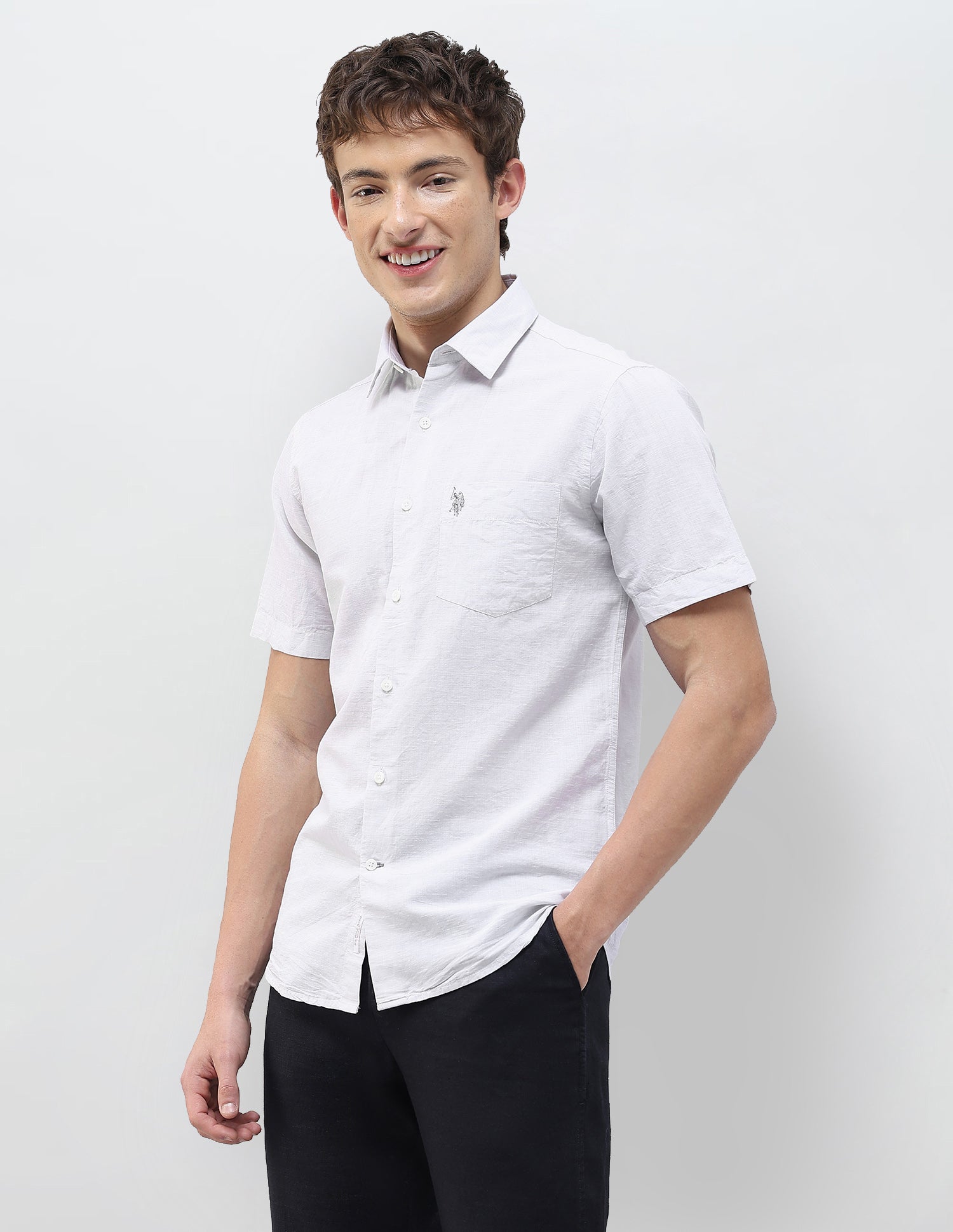Solid Regular Fit Shirt Light Grey - U.S. Polo Assn. India | Large