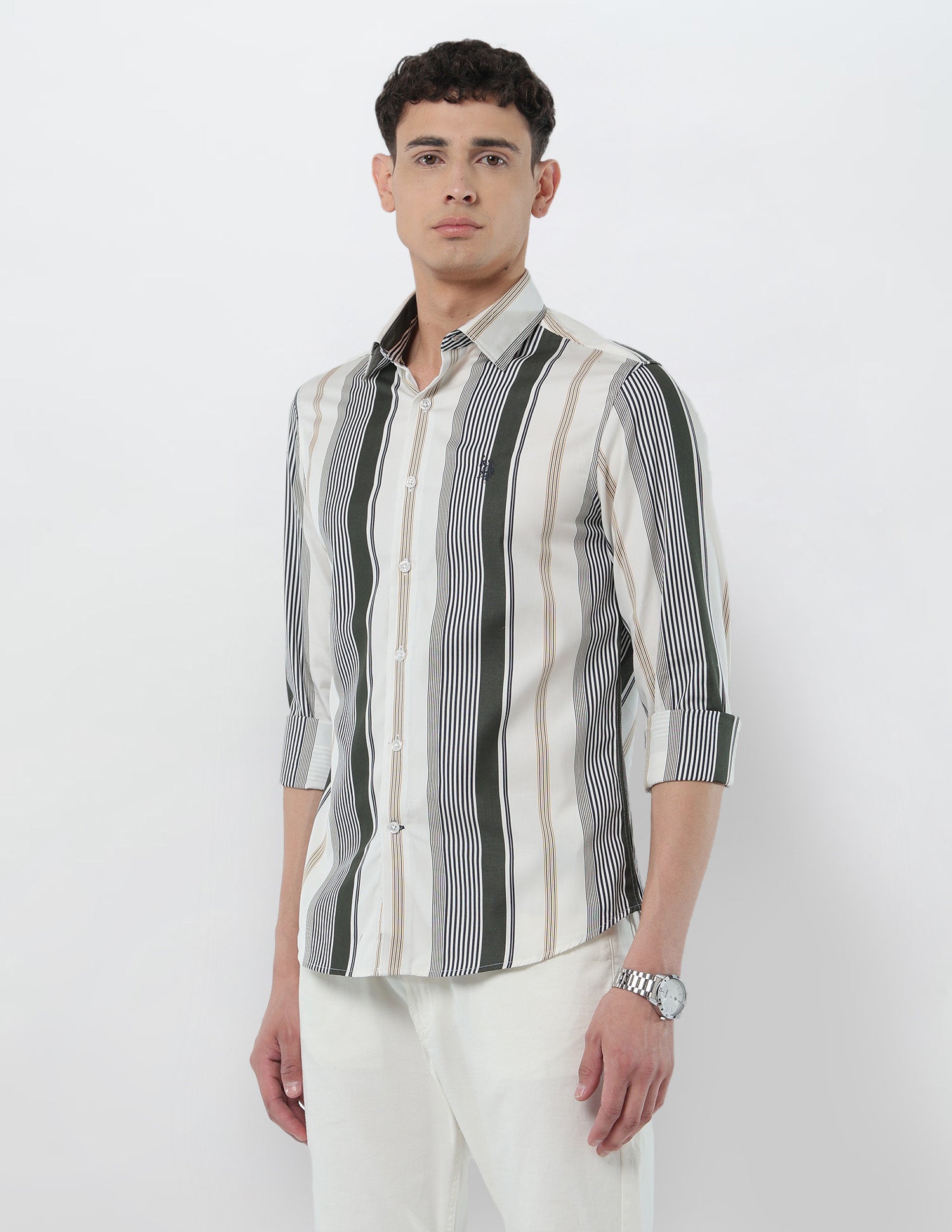 Vertical Striped Tailored Fit Shirt Olive - U.S. POLO ASSN. | Large