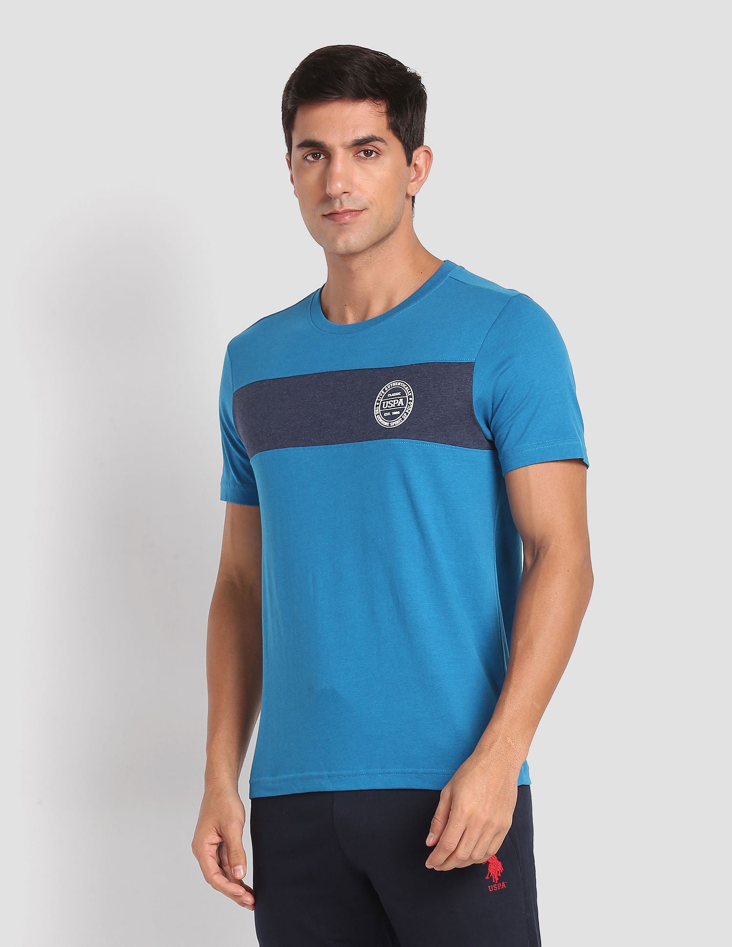 Crew Neck Colour Block I681 Lounge T-Shirt - Pack Of 1 Blue - U.S. POLO ASSN. | Large