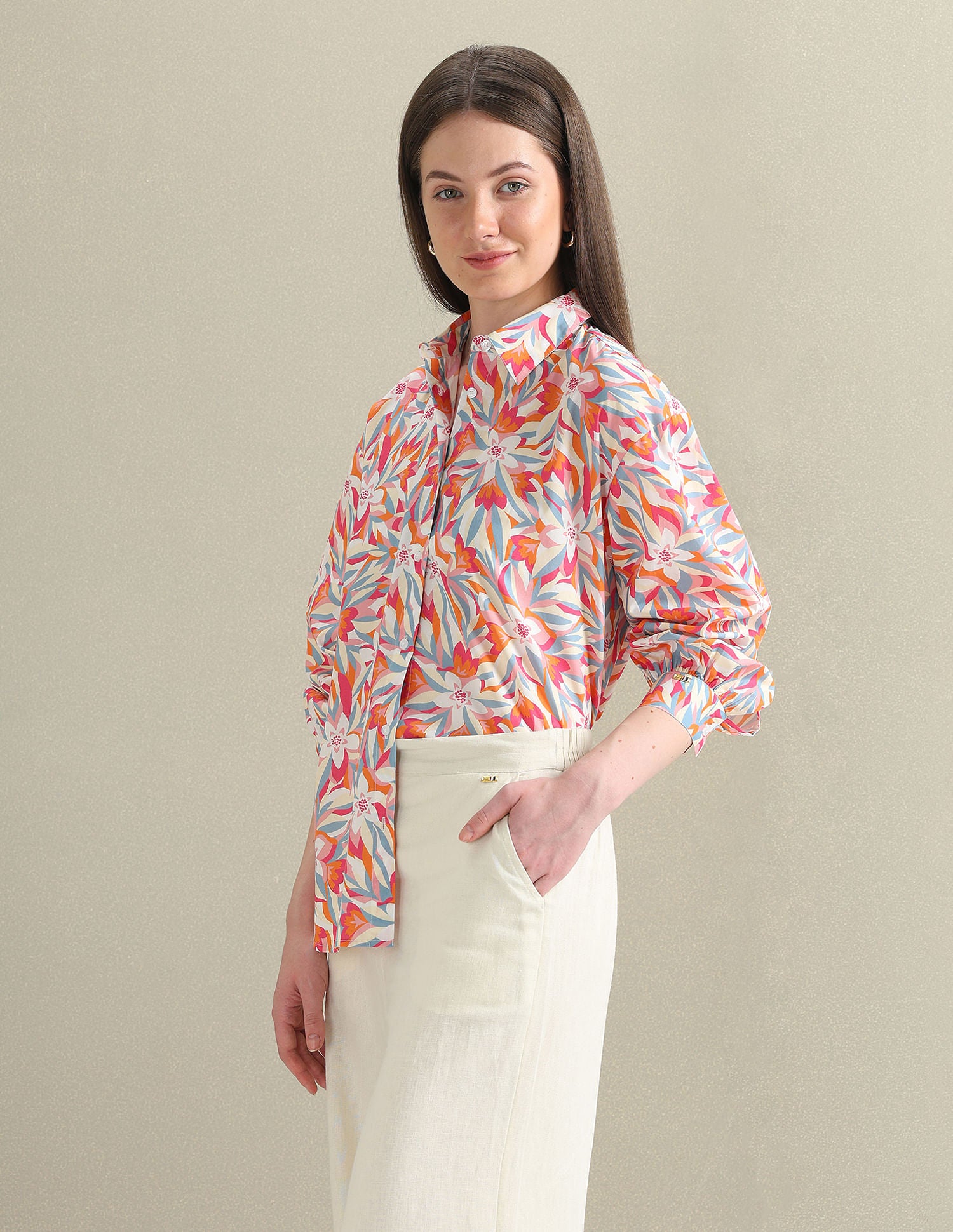 Pure Cotton Floral Shirt Pink and Orange - U.S. POLO ASSN. | Large