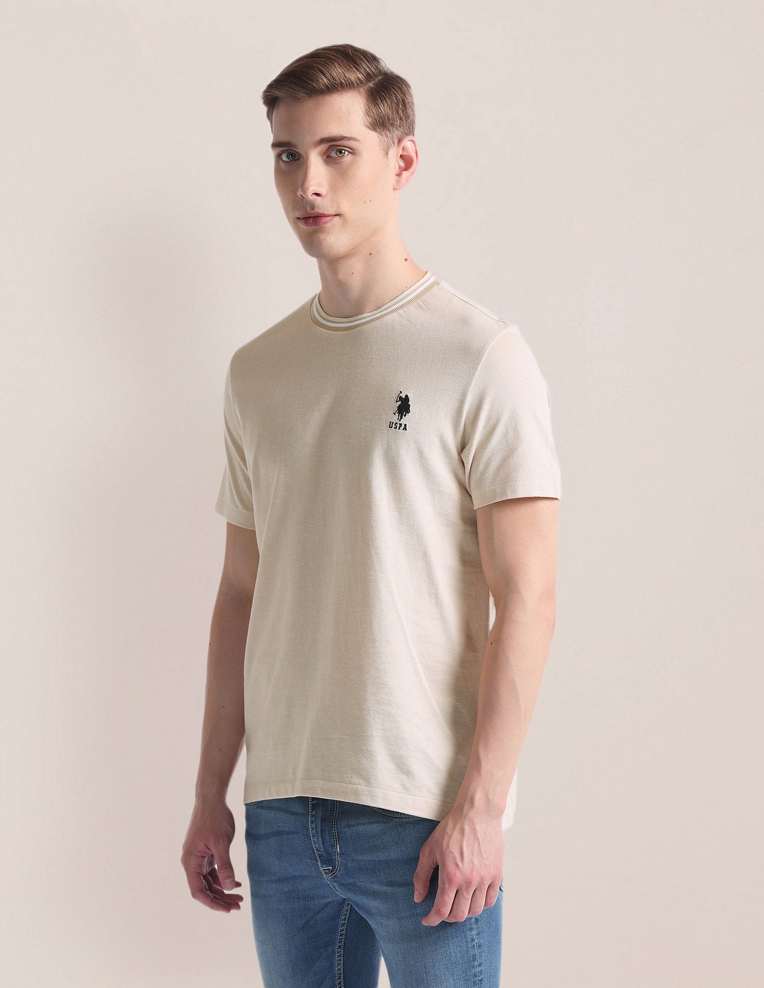 Heathered Slim T-Shirt Beige - U.S. Polo Assn. India | Large