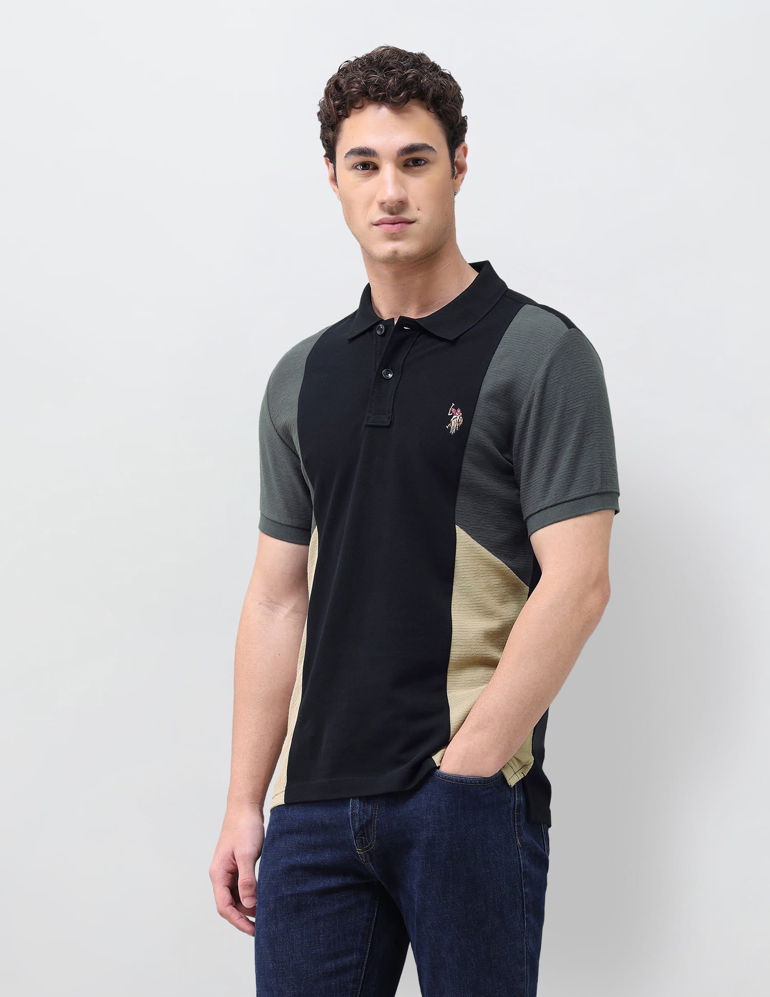 Horizontal Striped Slim Fit Polo Shirt Black - U.S. Polo Assn. India | Large
