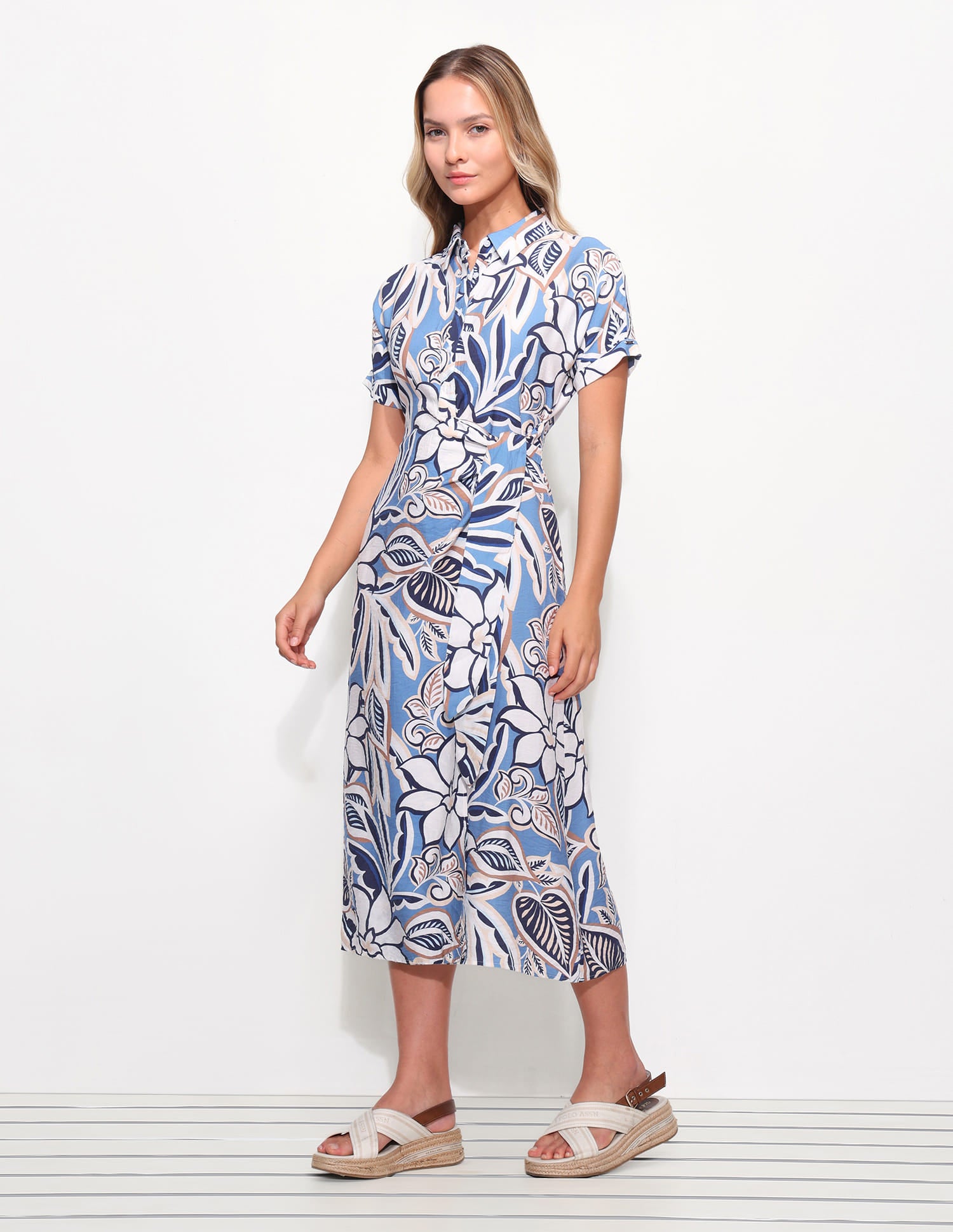 Floral Shirt Dress With Knot Detail Multi-colour - U.S. Polo Assn. India | Large