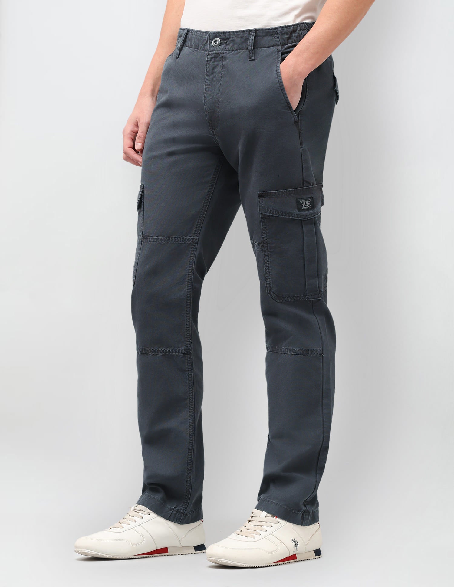 Solid Straight Fit Trousers Grey - U.S. Polo Assn. India | Large