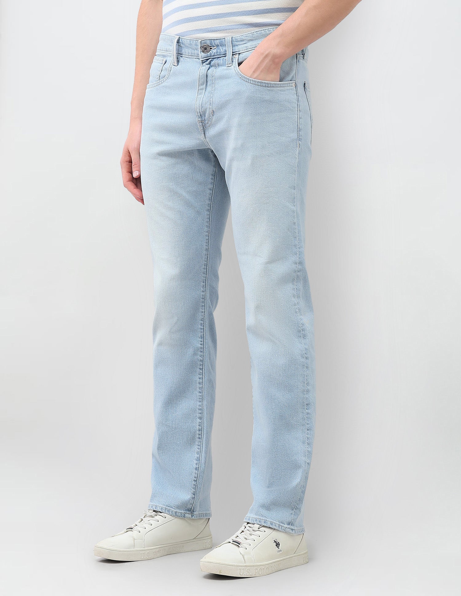 Harold Slim Straight Fit Blue Jeans Light Blue - U.S. Polo Assn. India | Large