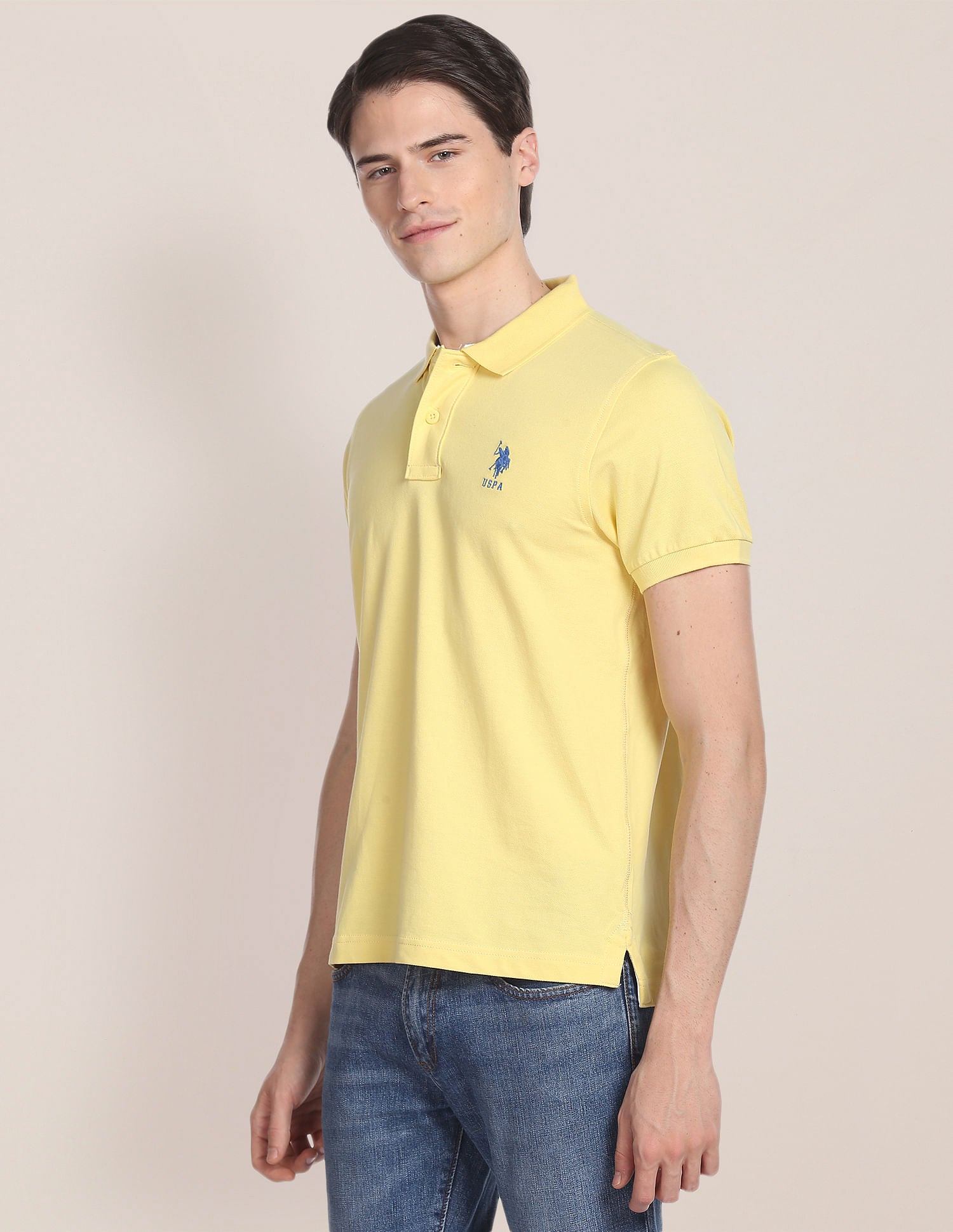 Ribbed Collar Solid Polo Shirt Yellow - U.S. POLO ASSN. | Large