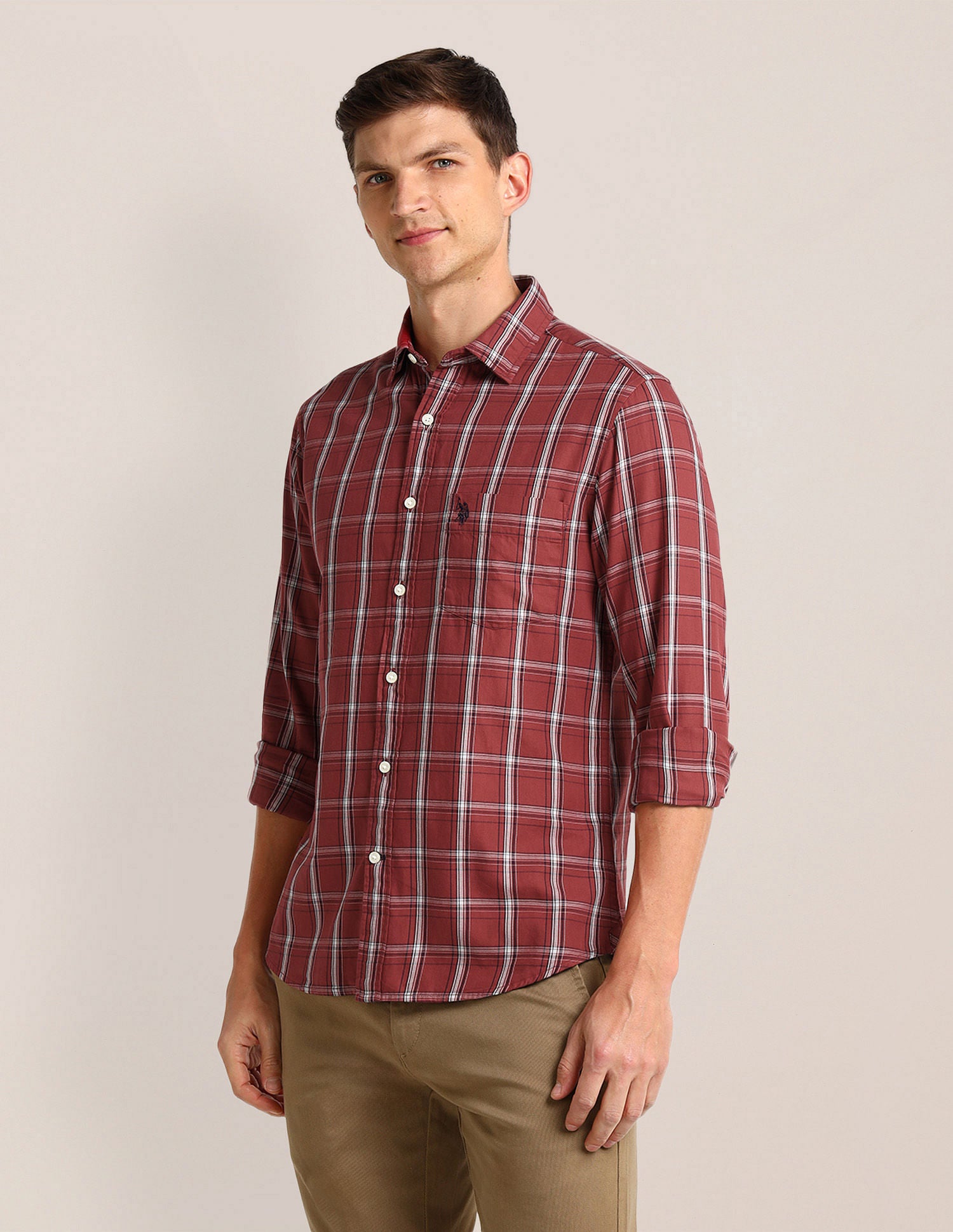 Grid Tattersall Checked Twill Shirt Red - U.S. Polo Assn. India | Large