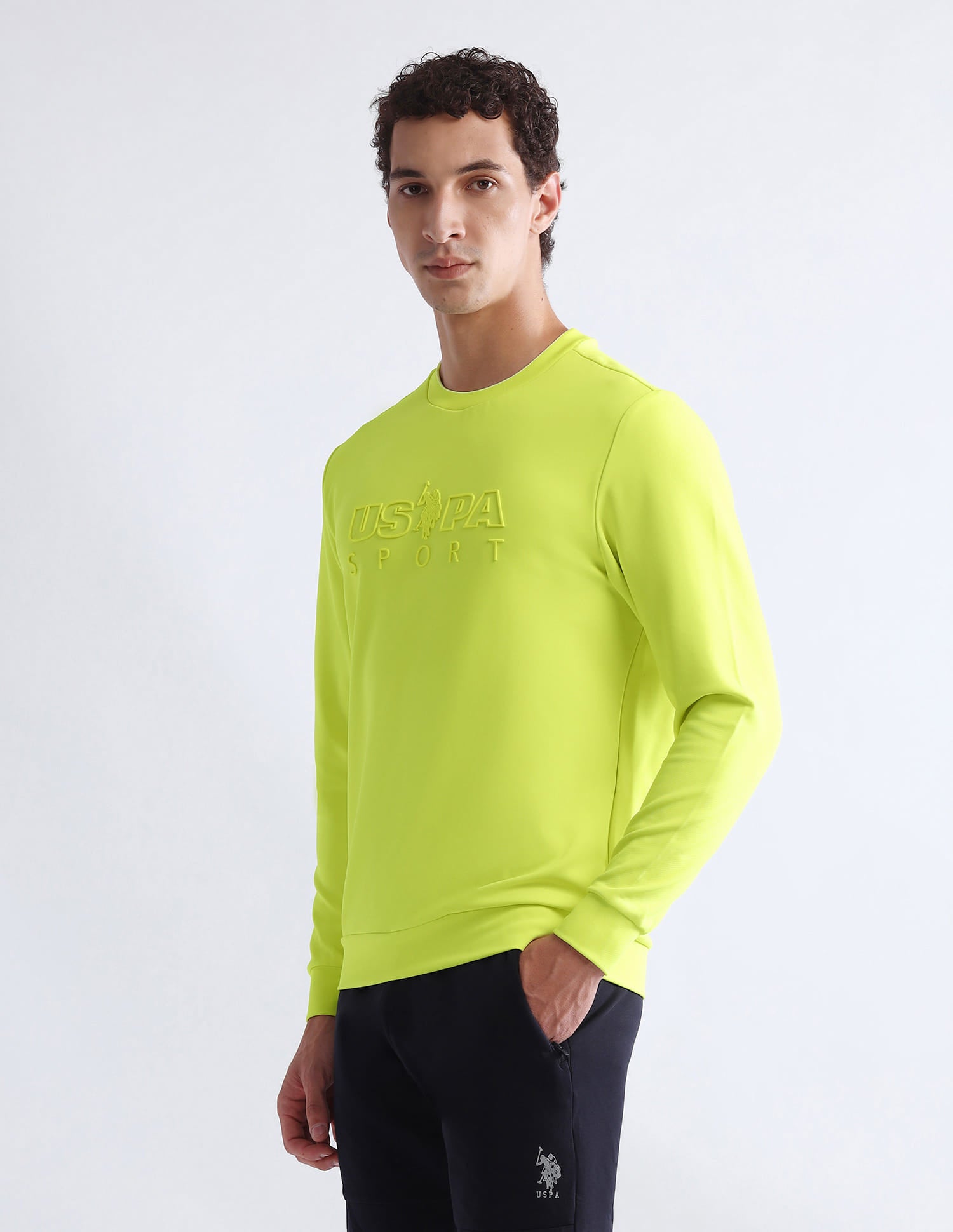Brand Embossed Regular Fit Active Sweatshirt Green - U.S. Polo Assn. India | Large