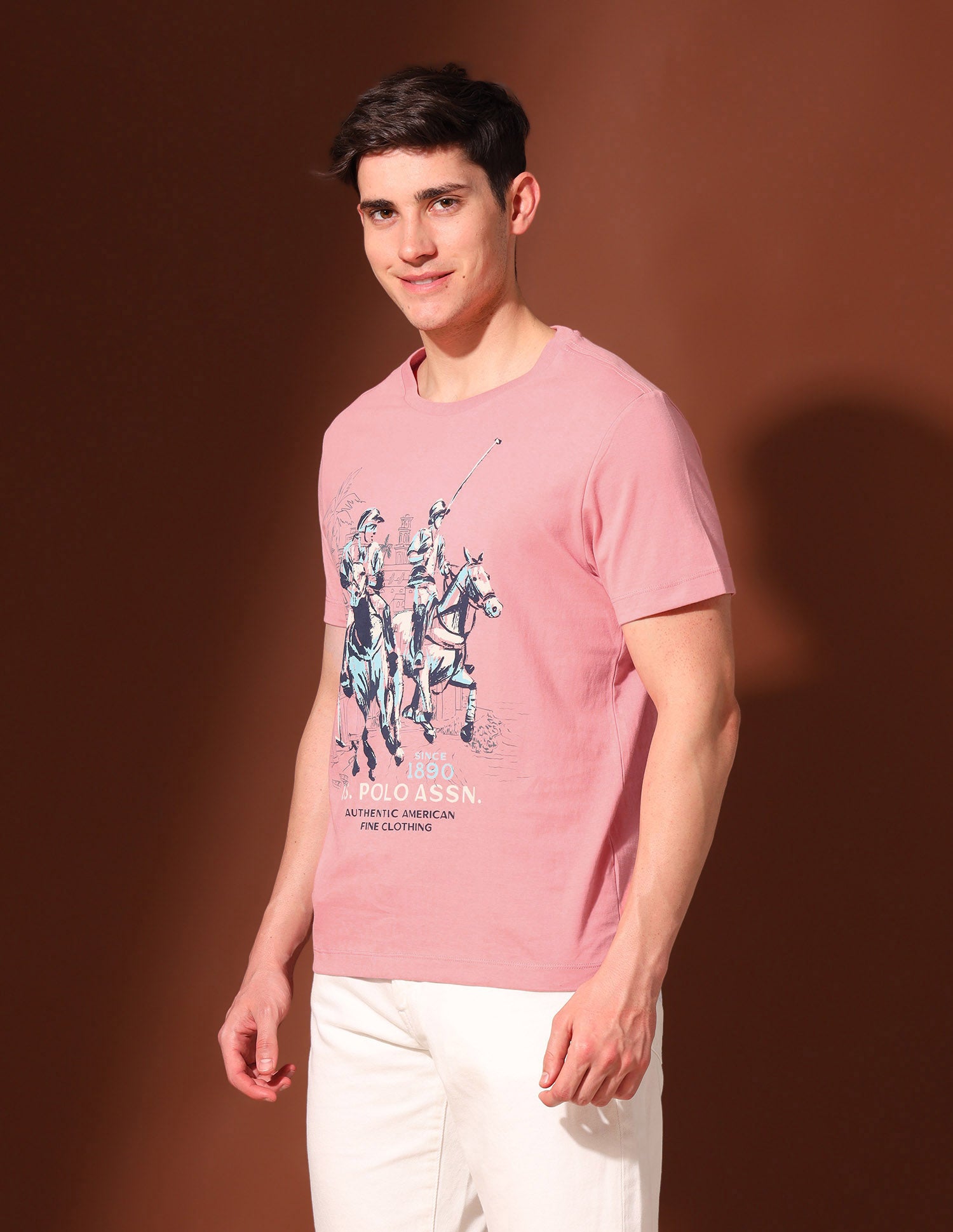 Brand Printed Pure Cotton T-Shirt Peach - U.S. Polo Assn. India | Large