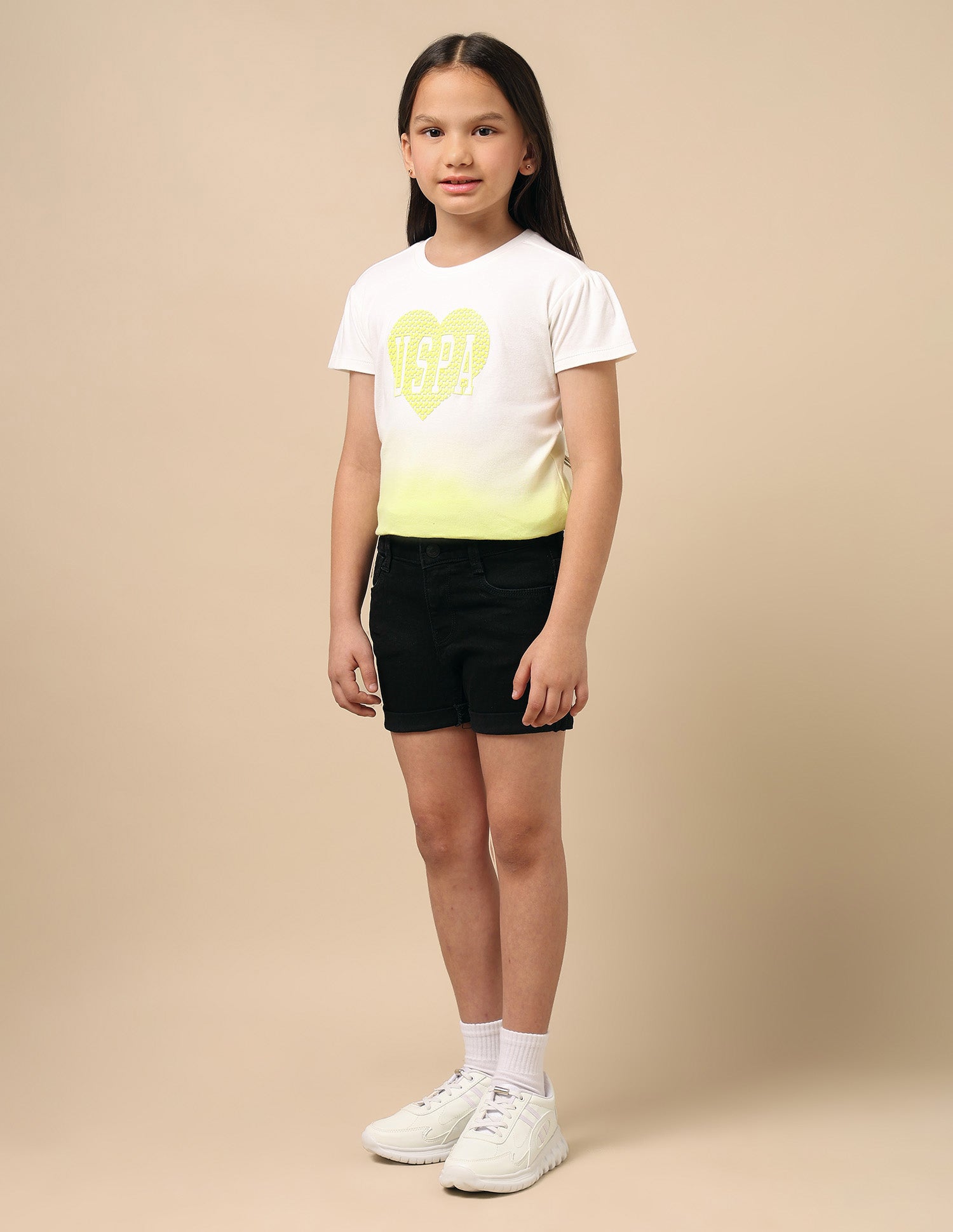 Girls Upturned Hem Denim Shorts Black - U.S. Polo Assn. India | Large