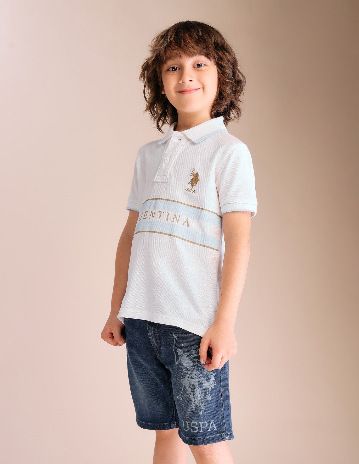 Boys Typographic Pure Cotton Polo Shirt White - U.S. POLO ASSN. | Large