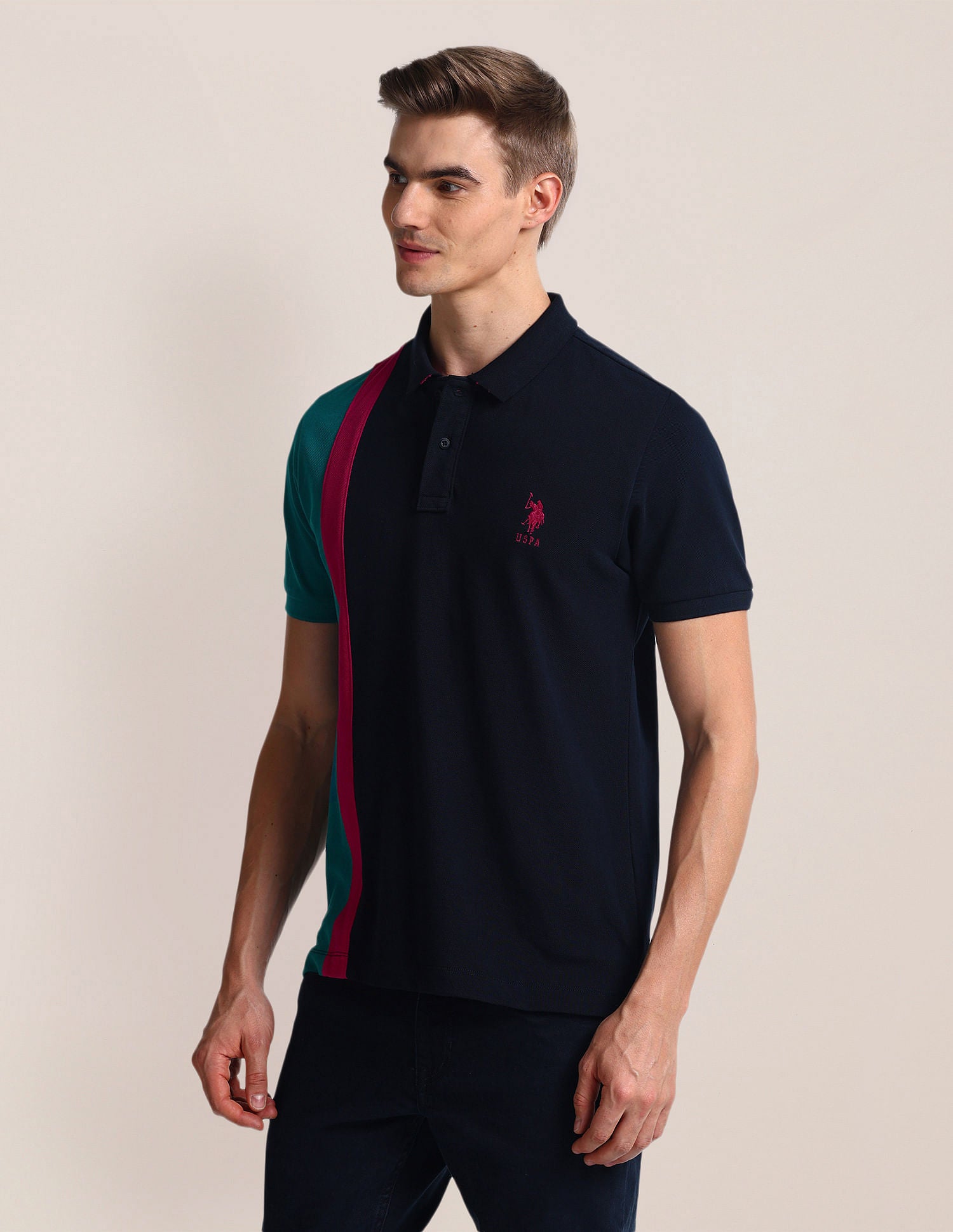 Slim Fit Colour Block Polo Shirt Navy - U.S. Polo Assn. India | Large