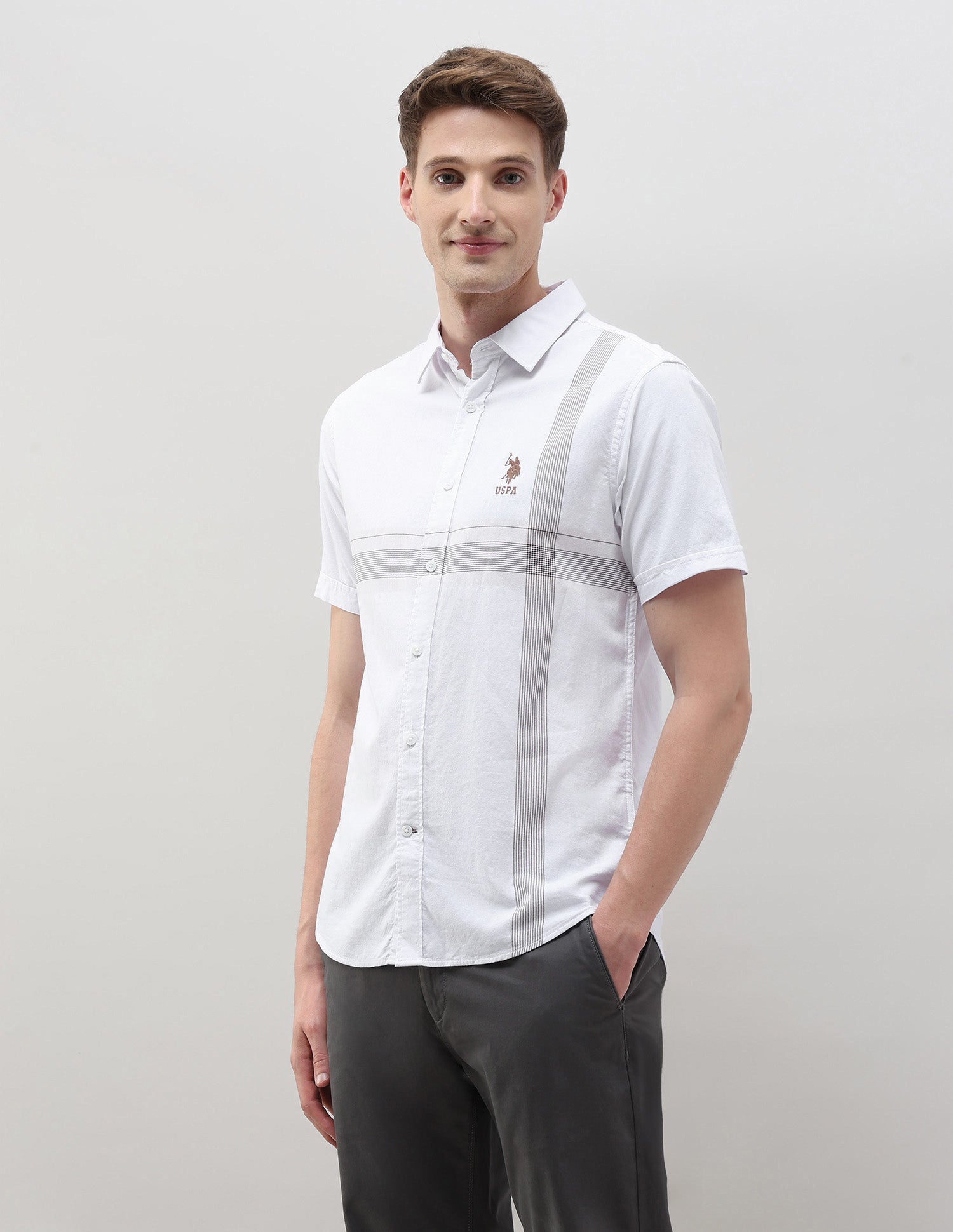 Tailored Fit Vertical Striped Shirt White - U.S. Polo Assn. India | Large