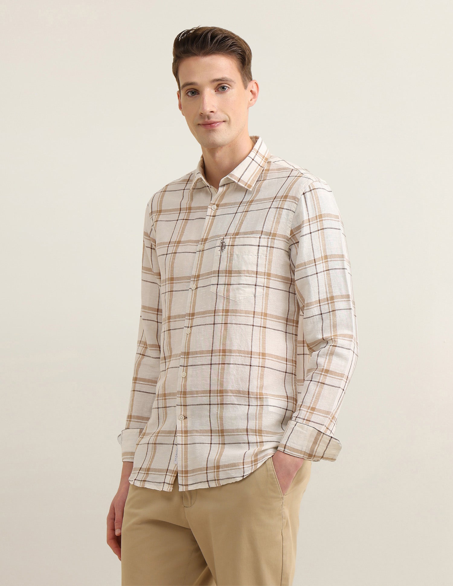 Windowpane Checked Sotogrande Shirt Ivory - U.S. Polo Assn. India | Large