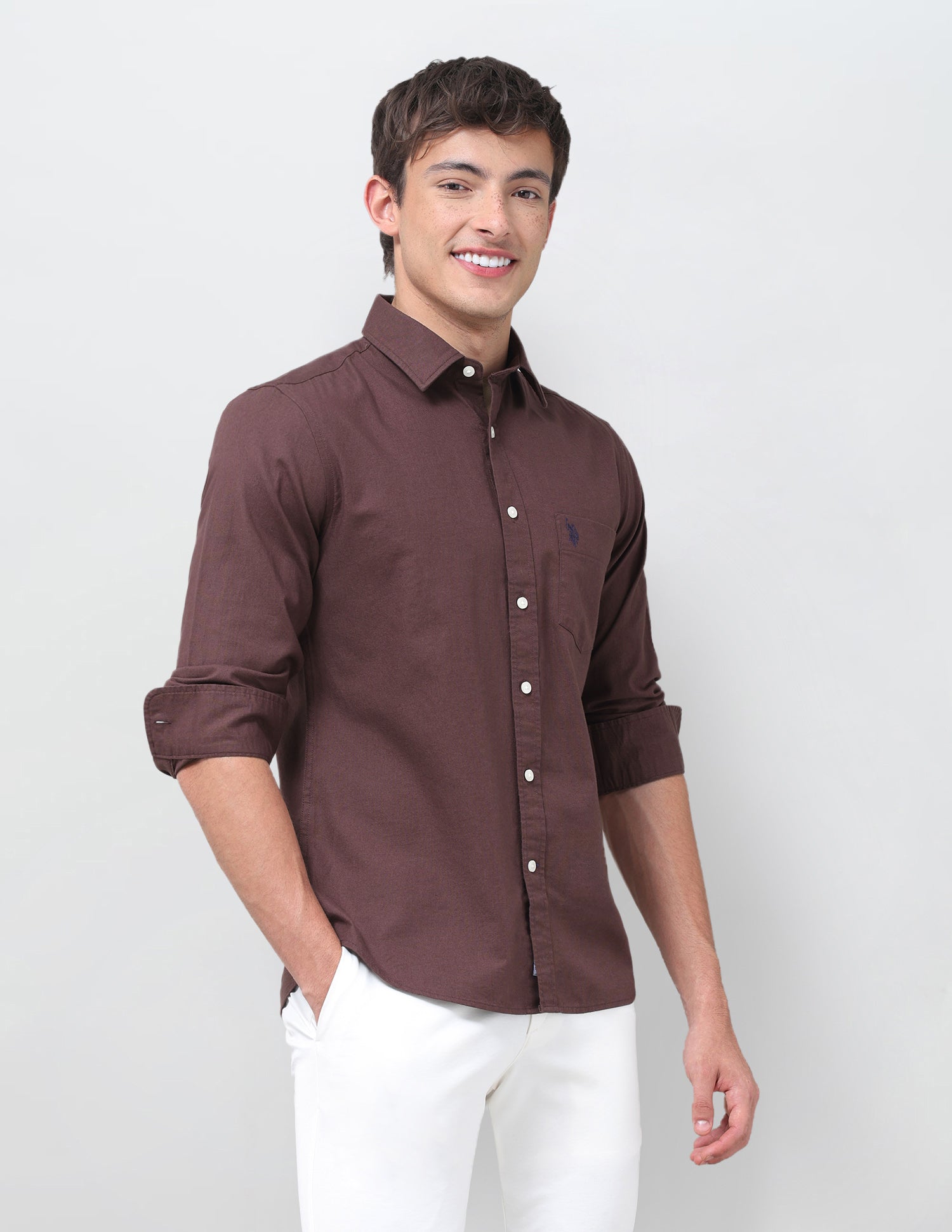 Tailored Fit Oxford Shirt Brown - U.S. Polo Assn. India | Large