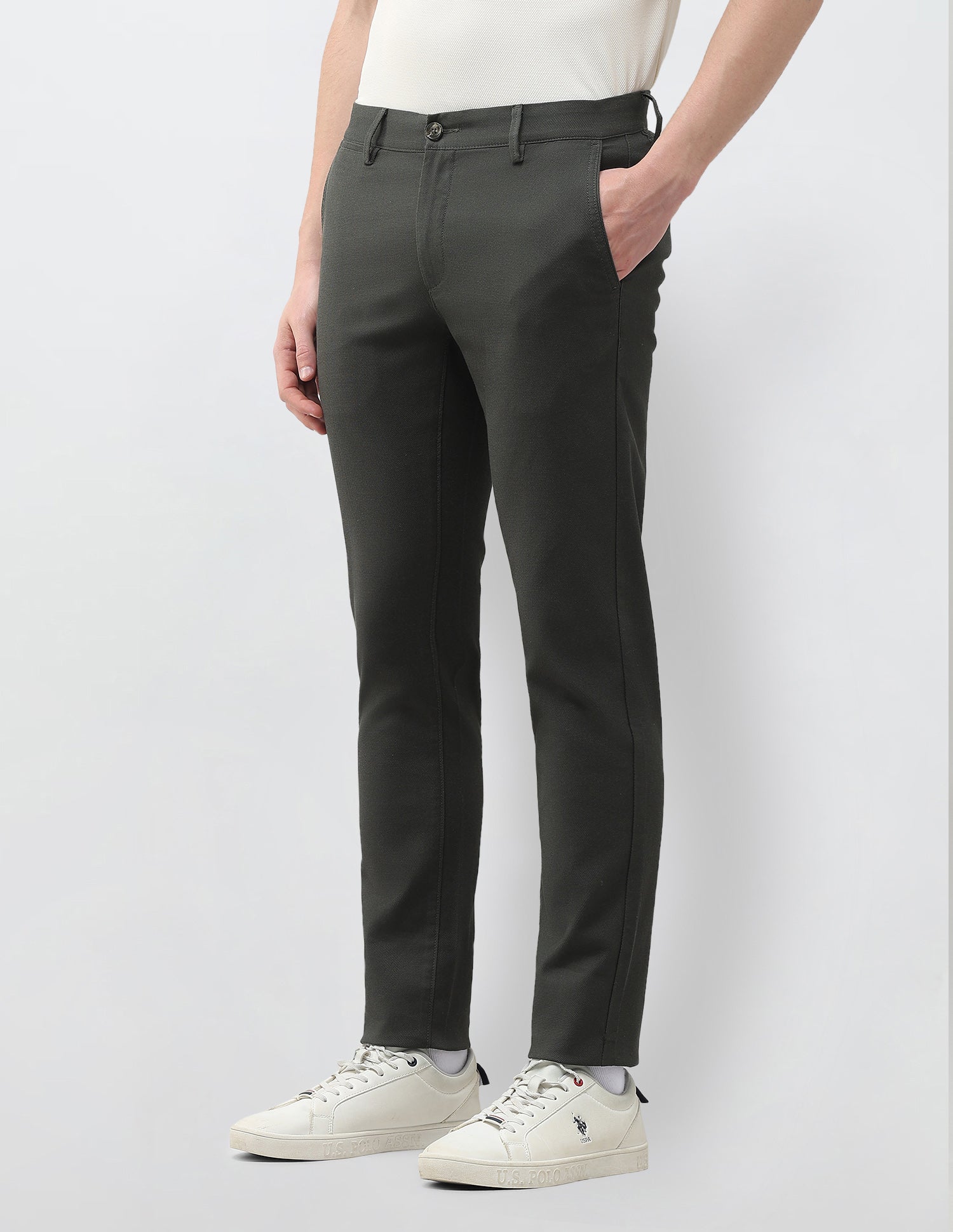 Austin Slim Fit Textured Trousers Dark Olive - U.S. Polo Assn. India | Large