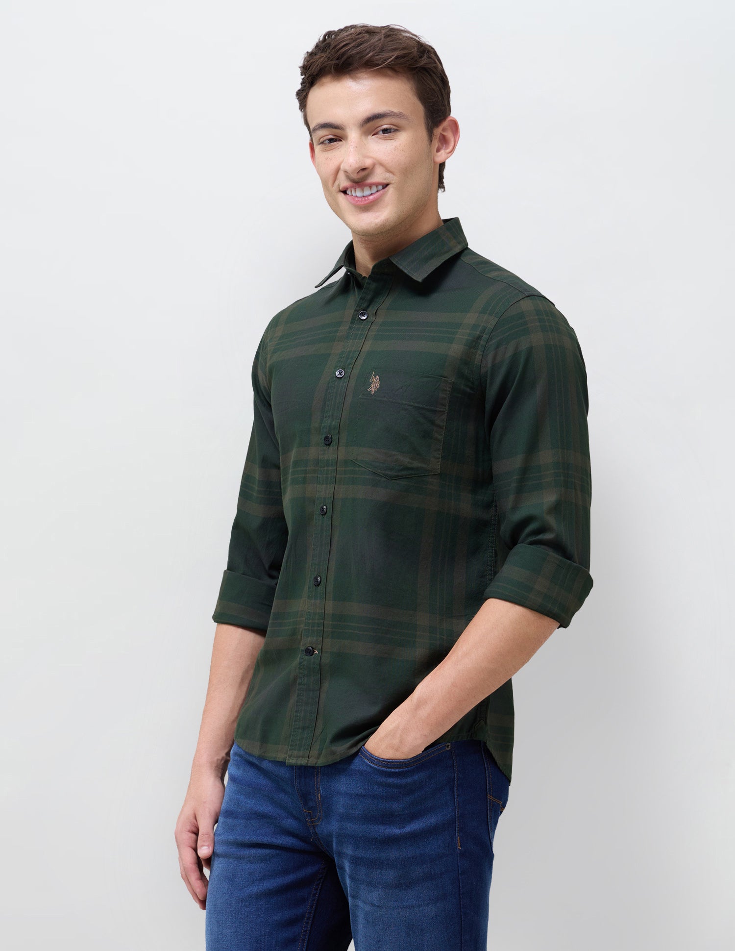 Tartan Checked Regular Fit Shirt Dark Olive - U.S. Polo Assn. India | Large