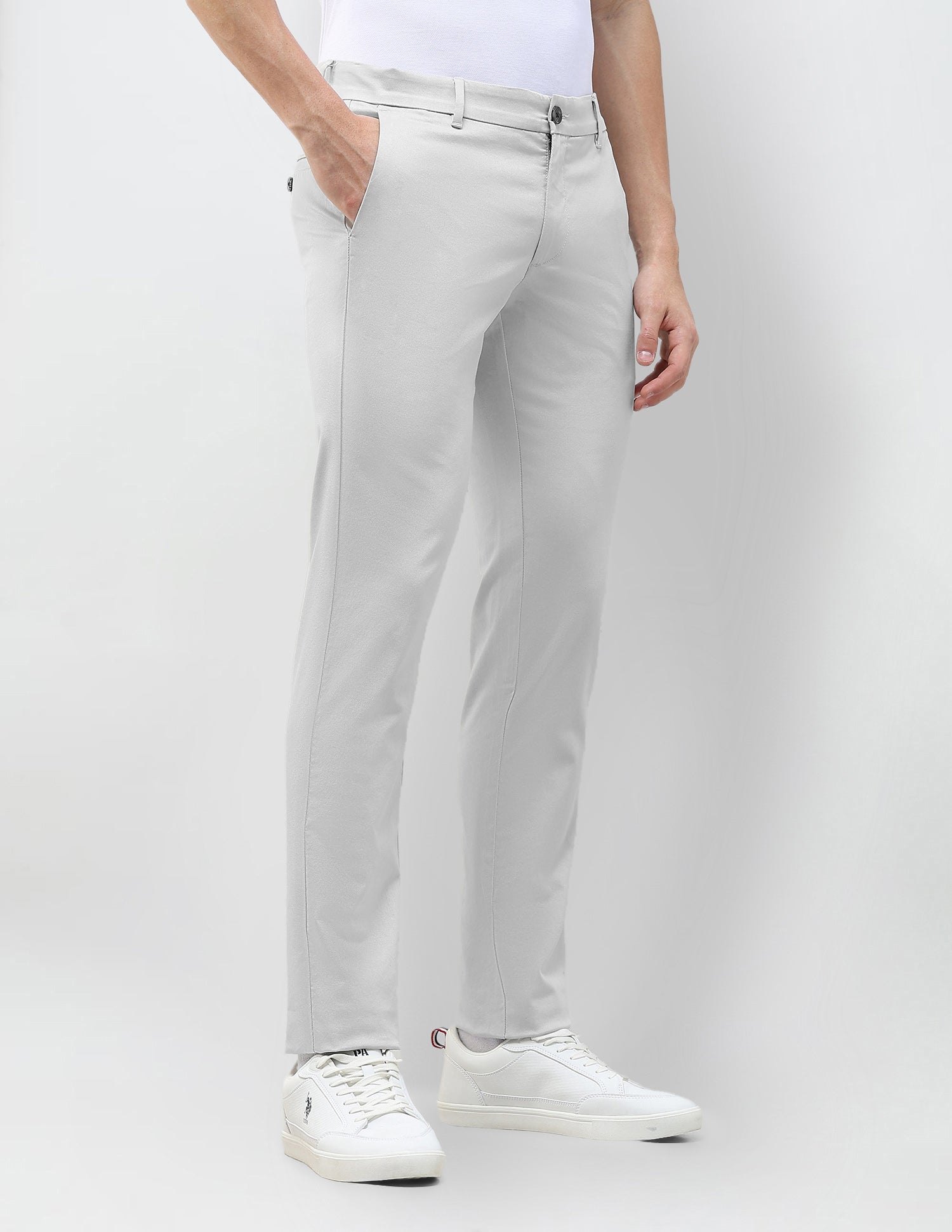 Denver Slim Fit Dobby Trousers Light Grey - U.S. Polo Assn. India | Large