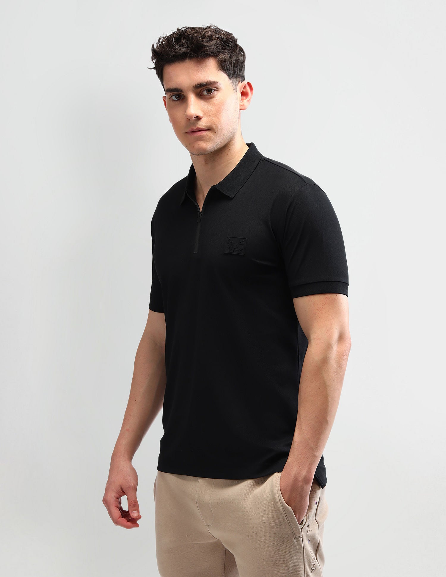 Slim Fit Solid Polo Shirt Black - U.S. Polo Assn. India | Large