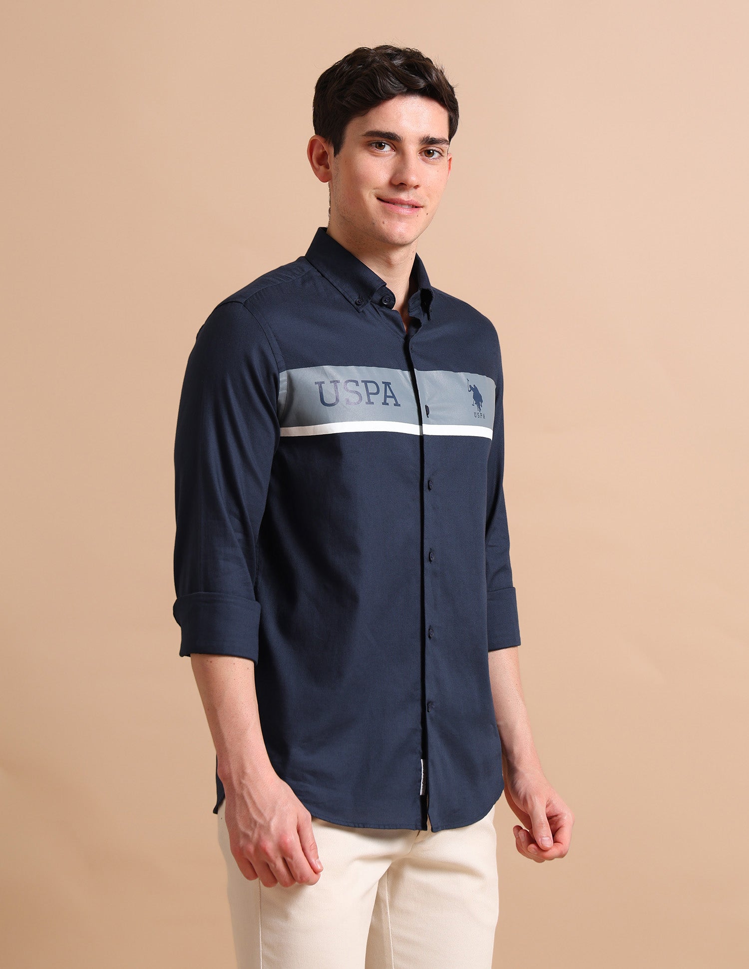Brand Stripe Dobby Shirt Navy - U.S. POLO ASSN. | Large